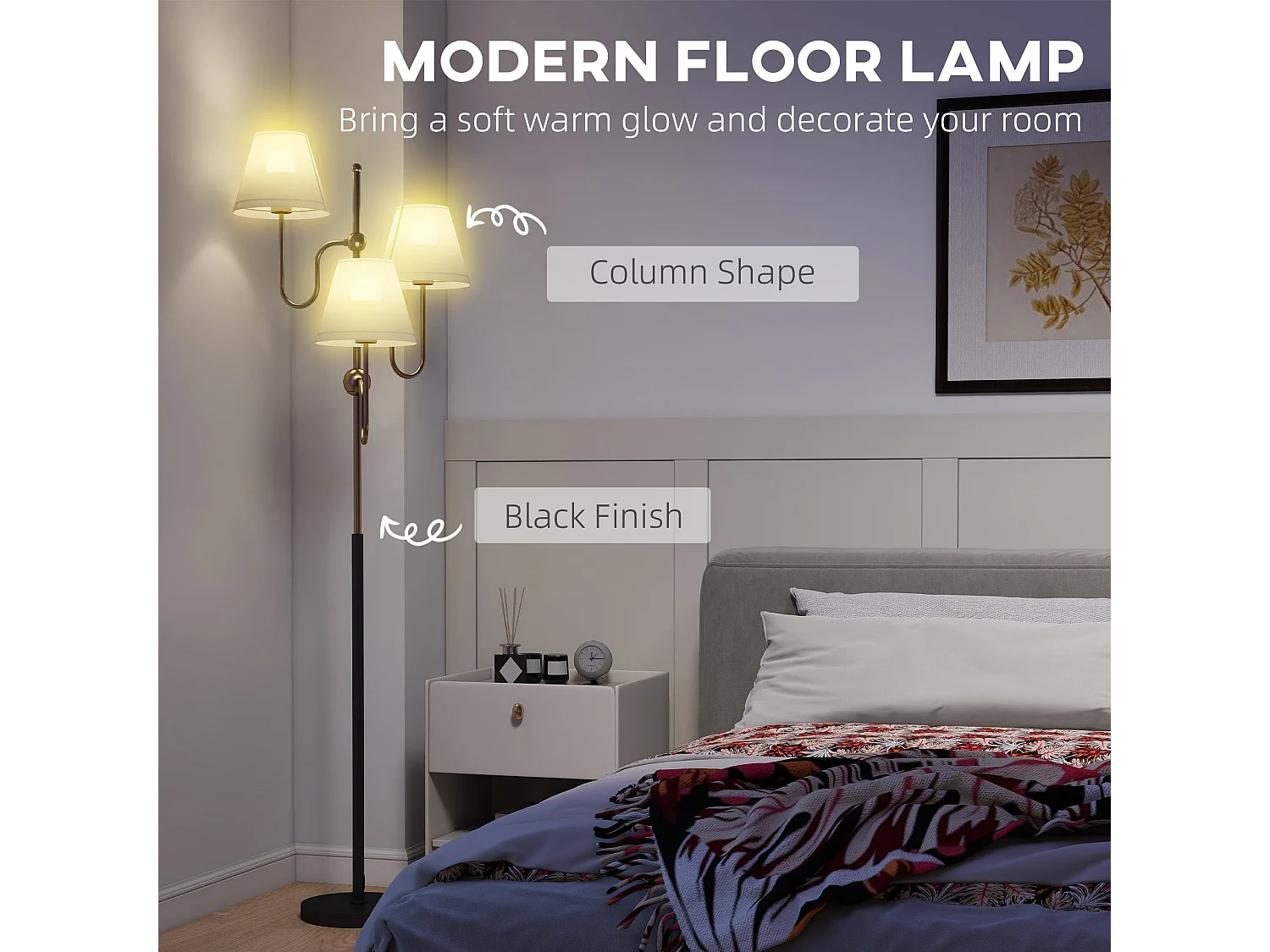 Tora Gold Tone Three Light Floor Lamp 165cm E27 Foot Switch