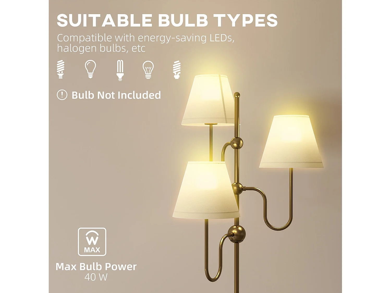 Tora Gold Tone Three Light Floor Lamp 165cm E27 Foot Switch