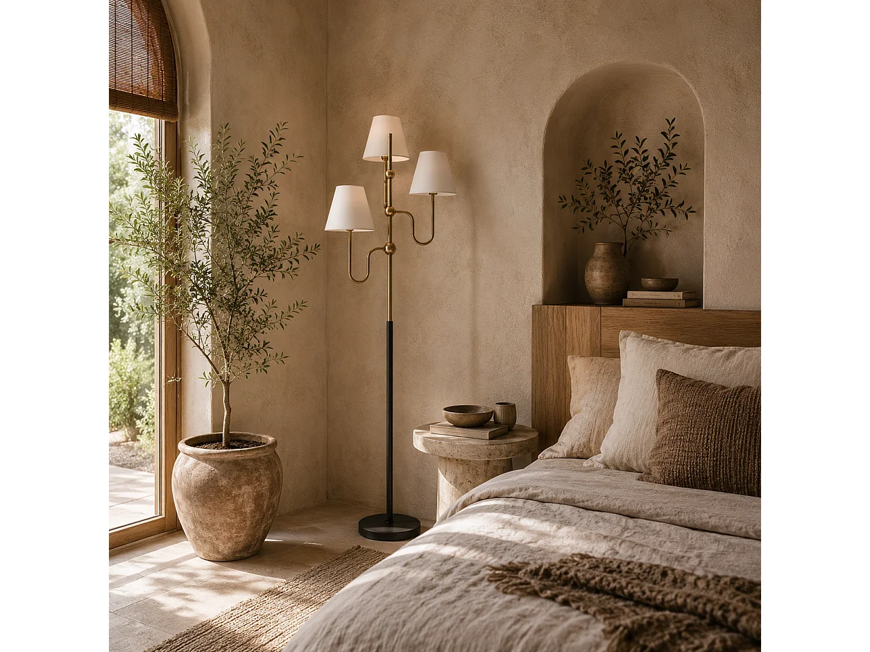 Tora Gold Tone Three Light Floor Lamp 165cm E27 Foot Switch