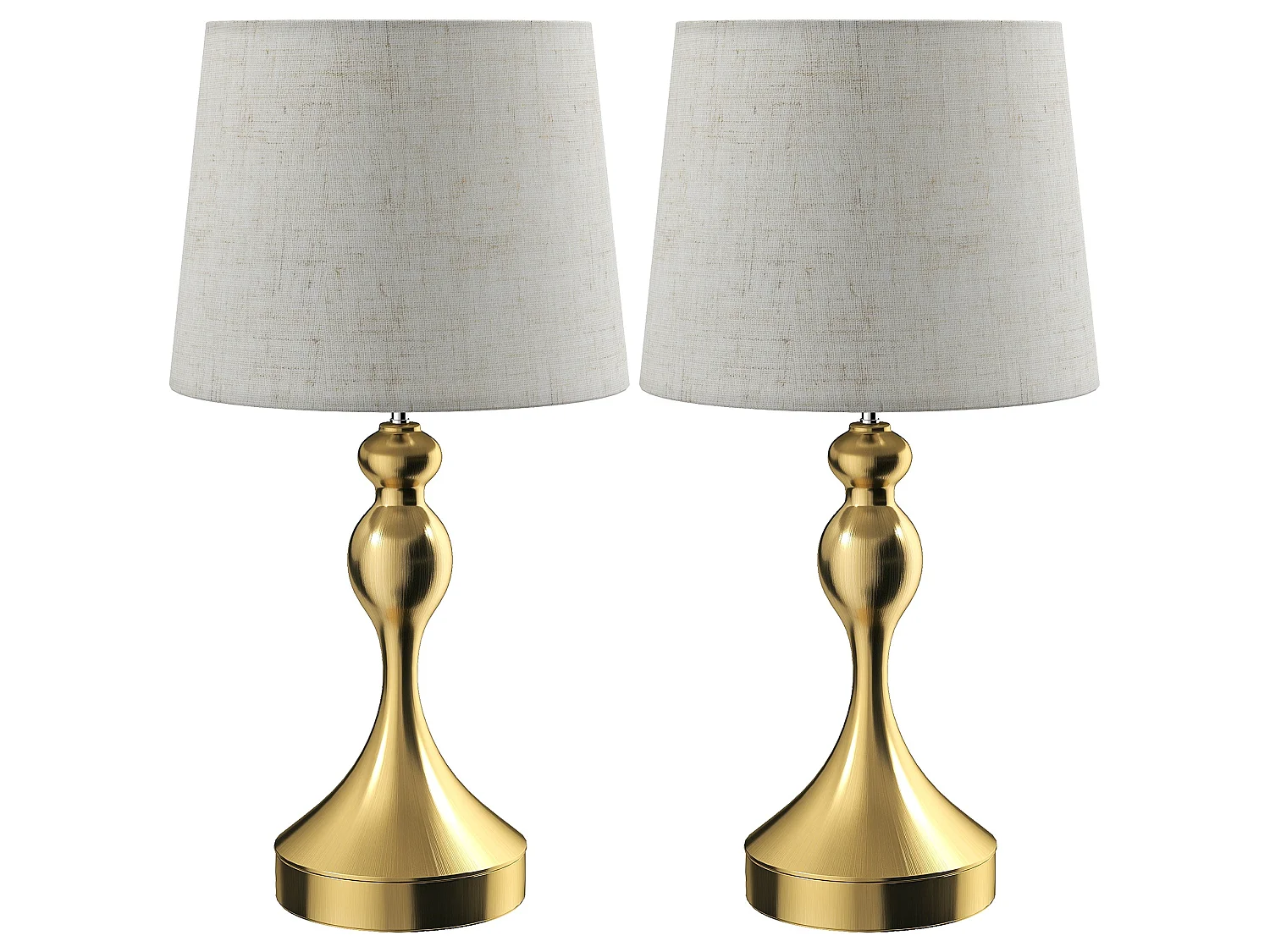Rino Set of 2 Bedside Lamps Gold Tone With Linen Shades USB A and USB C Charging 9W LED 3 Colour