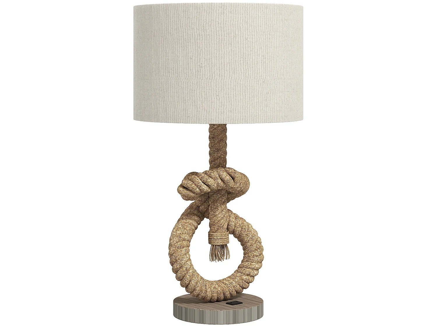 Releta Nautical LED Table Lamp with USB Port E27 Beige Linen Shade