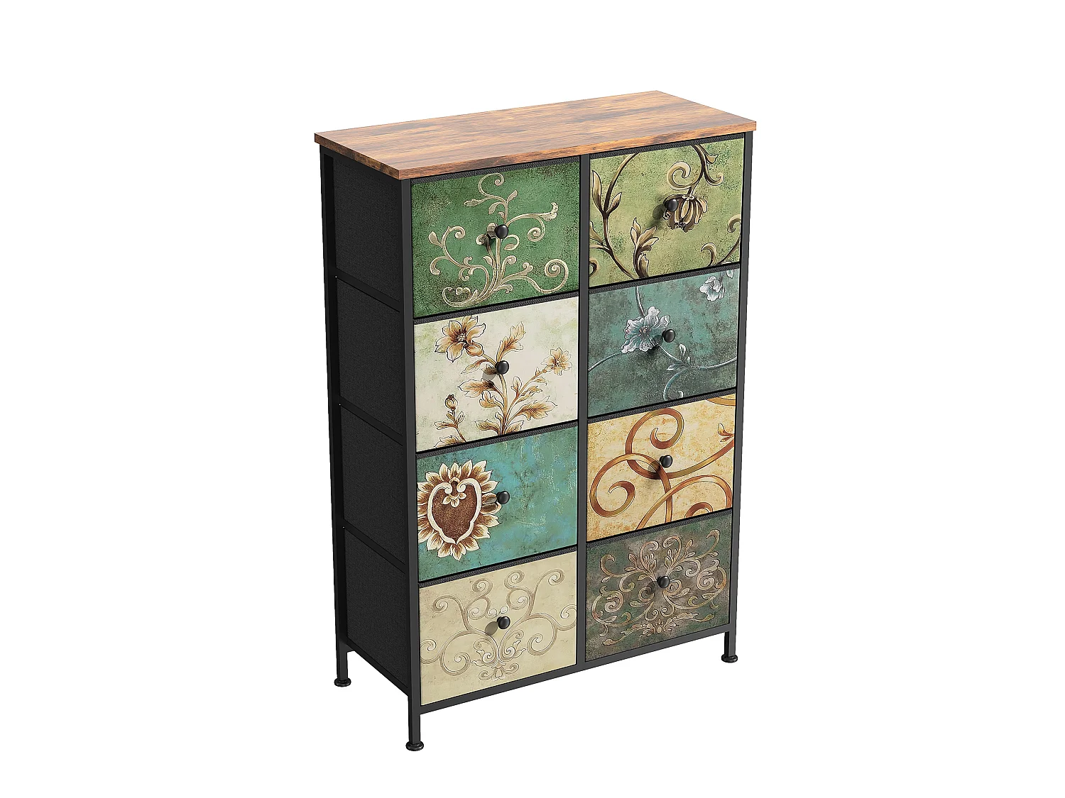 Commode à 8 Tiroirs 67.5x30x100 cm, Commode Chambre avec tiroirs en Tissu, Meuble de Rangement, avec Plateau en Bois, pour Salon, Chambre à Coucher