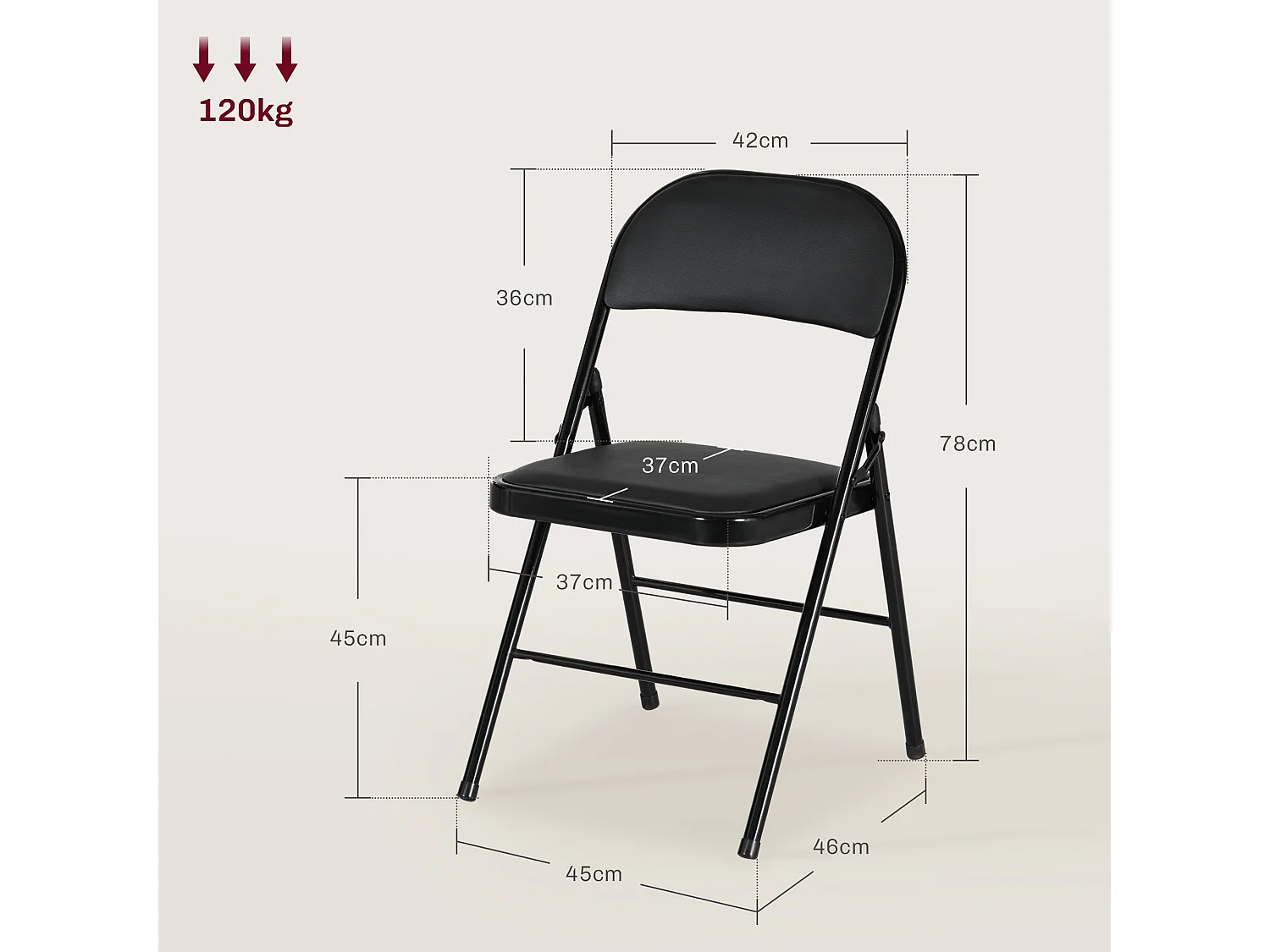Black Cushioned Folding Chairs Set of 2 Powder Coated Steel Faux Leather