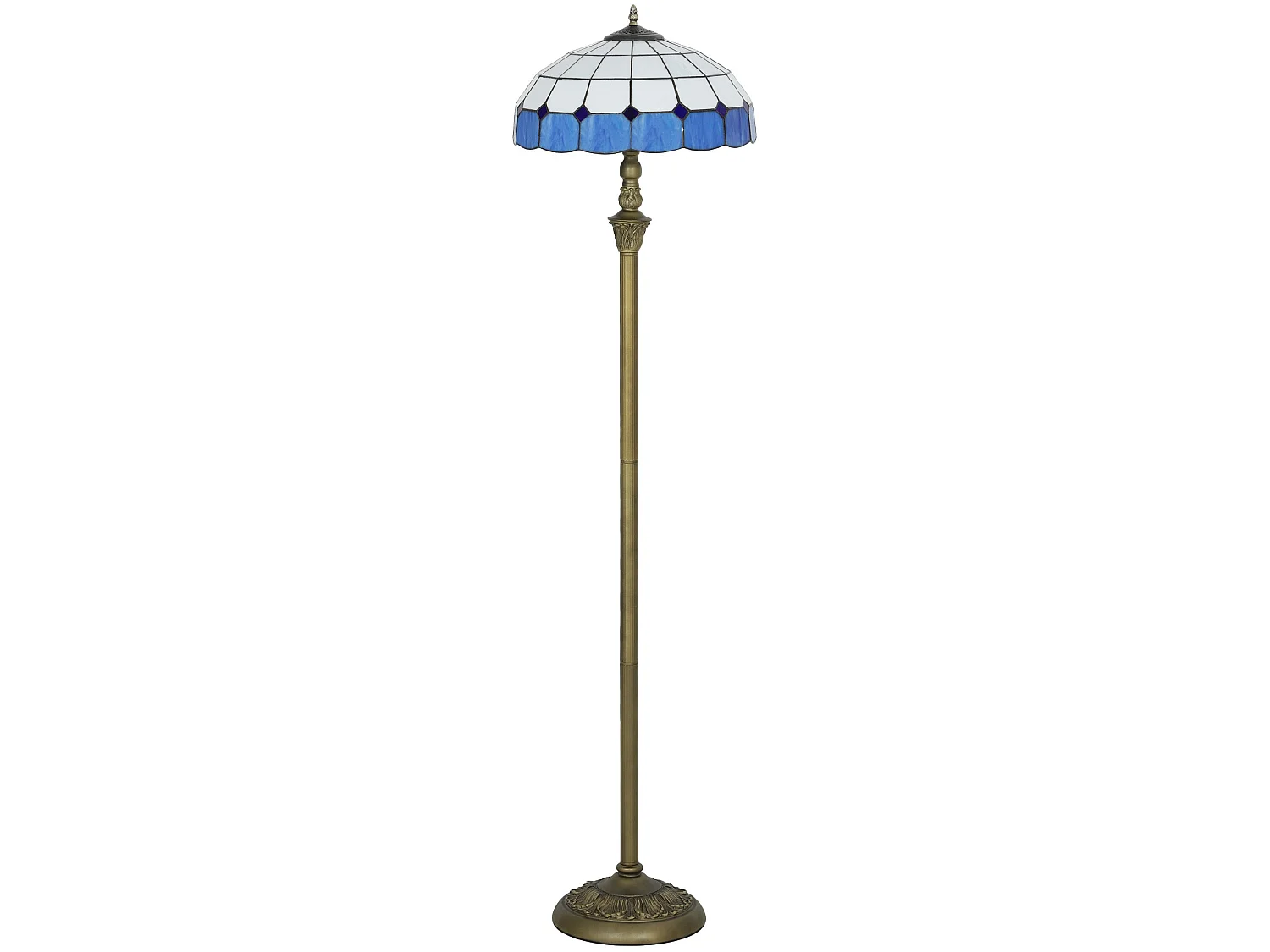 Luel Tiffany Style Floor Lamp Bronze Tone Frame with Blue and White Stained Glass Shade