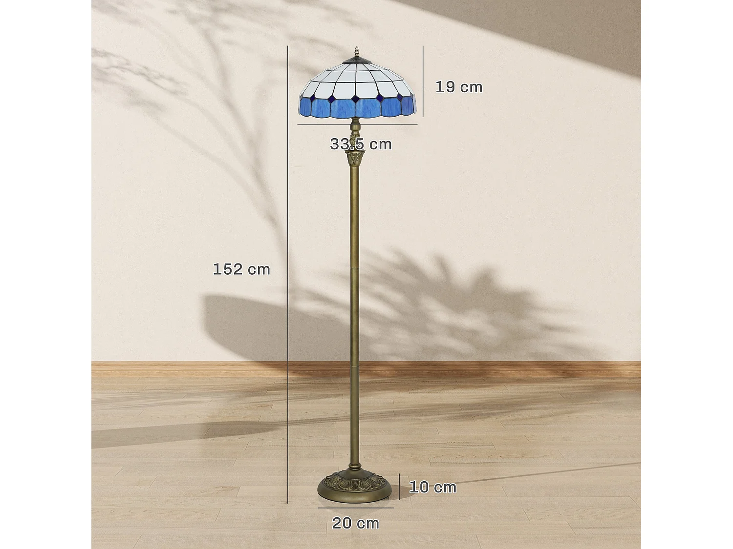 Luel Tiffany Style Floor Lamp Bronze Tone Frame with Blue and White Stained Glass Shade
