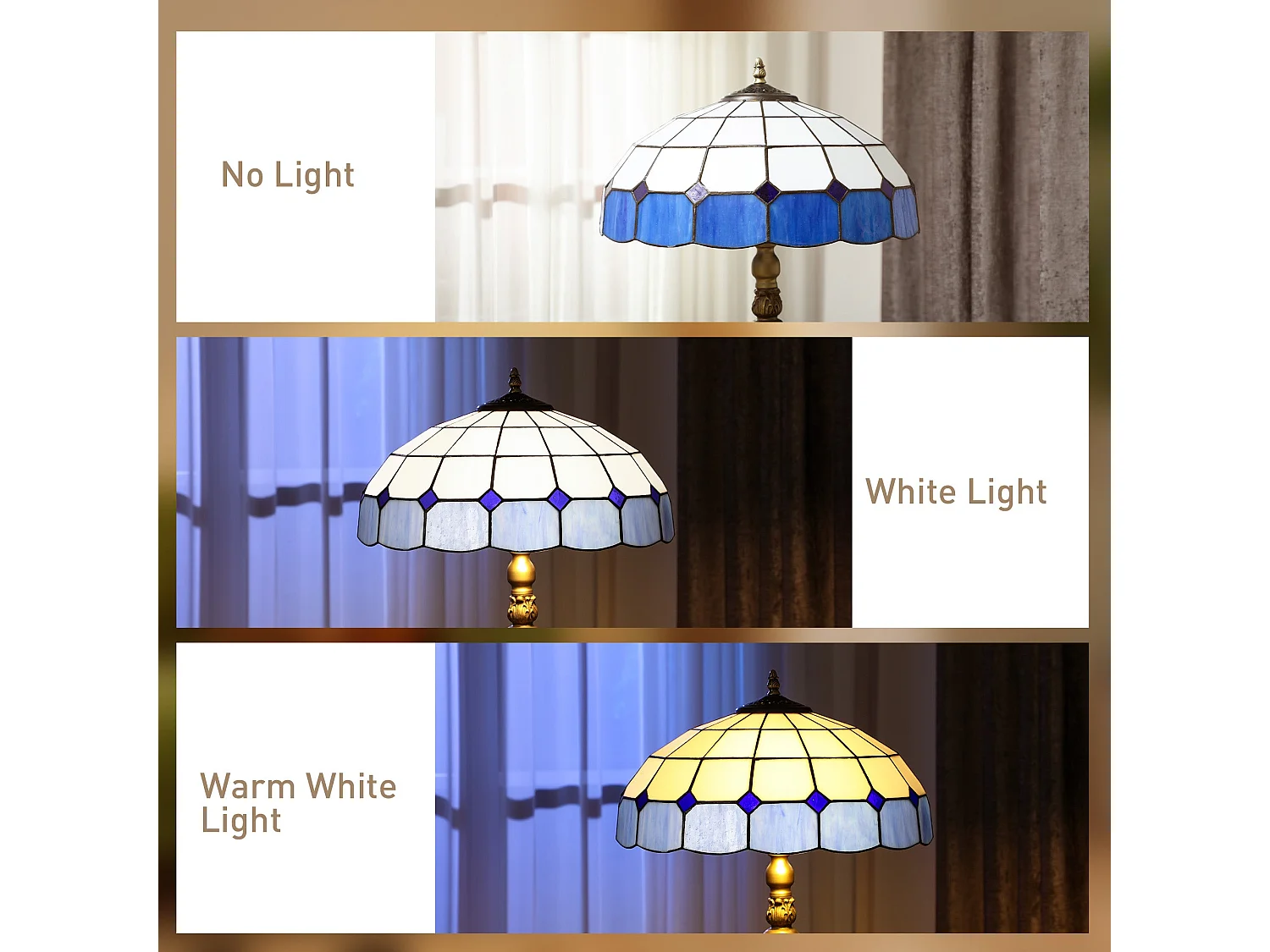 Luel Tiffany Style Floor Lamp Bronze Tone Frame with Blue and White Stained Glass Shade