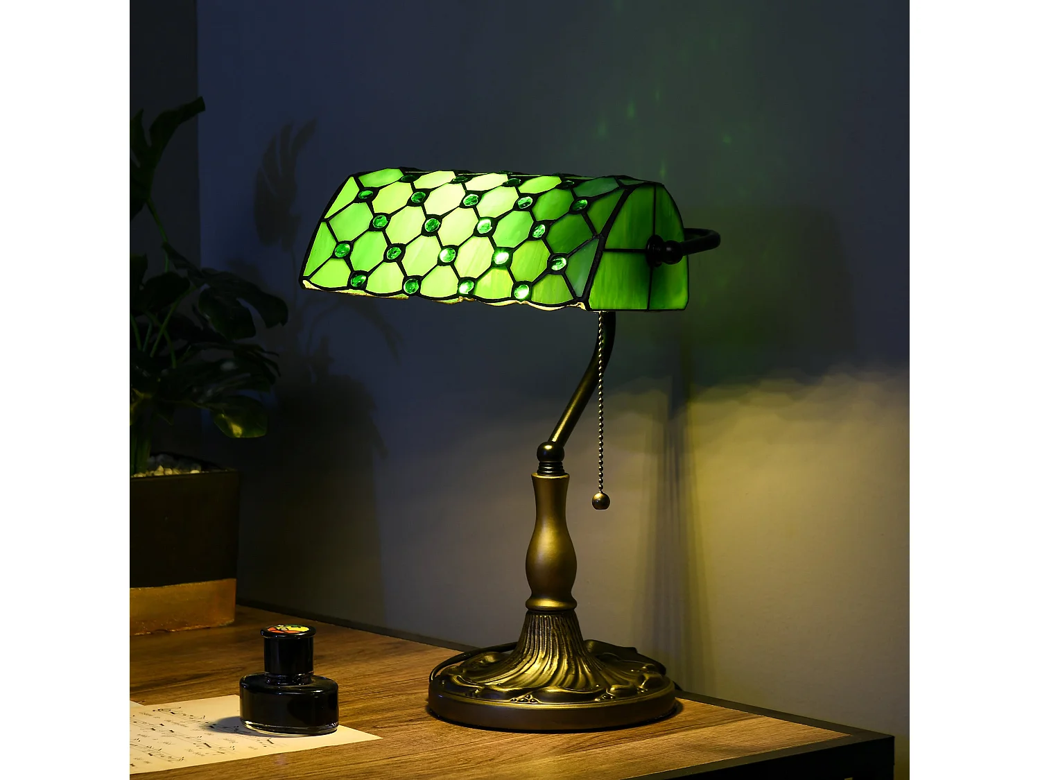Nofilu Vintage Green Stained Glass Table Lamp 38cm E27