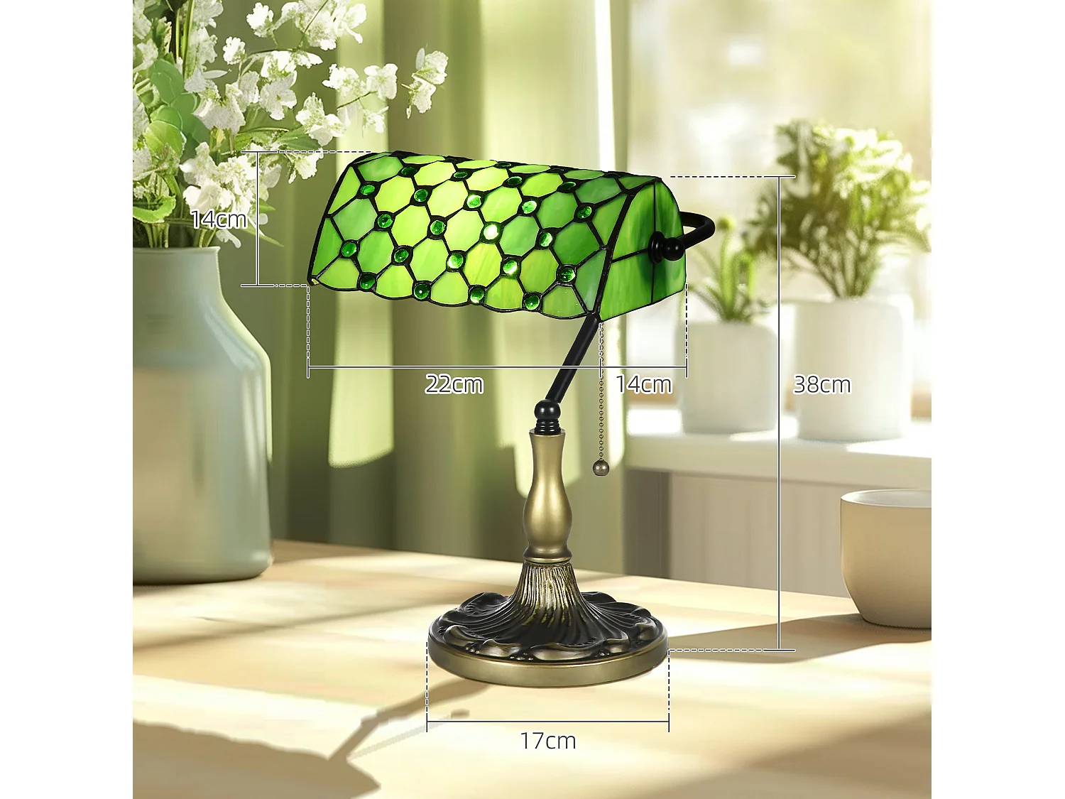 Nofilu Vintage Green Stained Glass Table Lamp 38cm E27