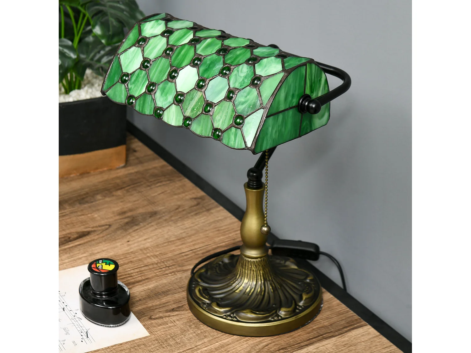Nofilu Vintage Green Stained Glass Table Lamp 38cm E27