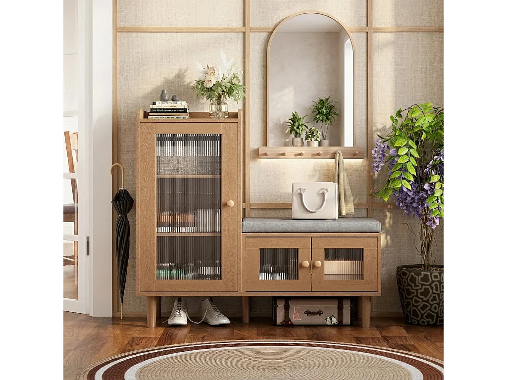 Banc à Chaussures avec Tabouret et Étageres réglables, Armoire à Chaussures avec Assise, Meuble à Chaussures en Porte, pour Entrée, 100x35x90cm, Brun