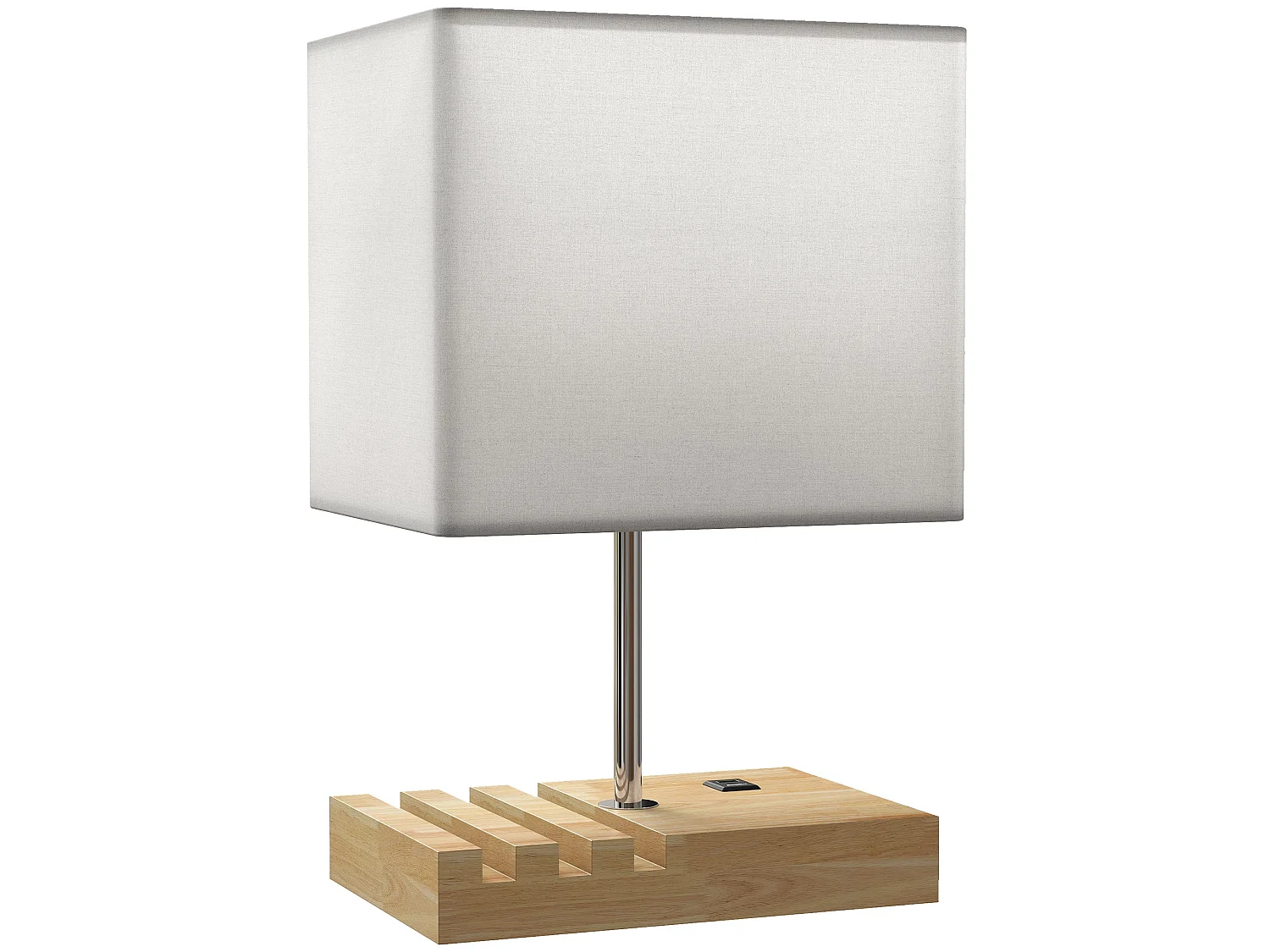 Hael Bedside Lamp Solid Wood Base Fabric Shade USB A and USB C Charging 3 Phone Stands