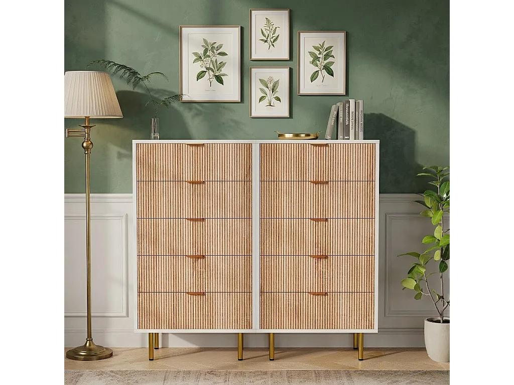 Commode en rotin à 5 tiroirs, 60x34x110 cm, commode pour chambre, meuble de rangement, buffet haut, commode étroite, meuble moderne pour salon