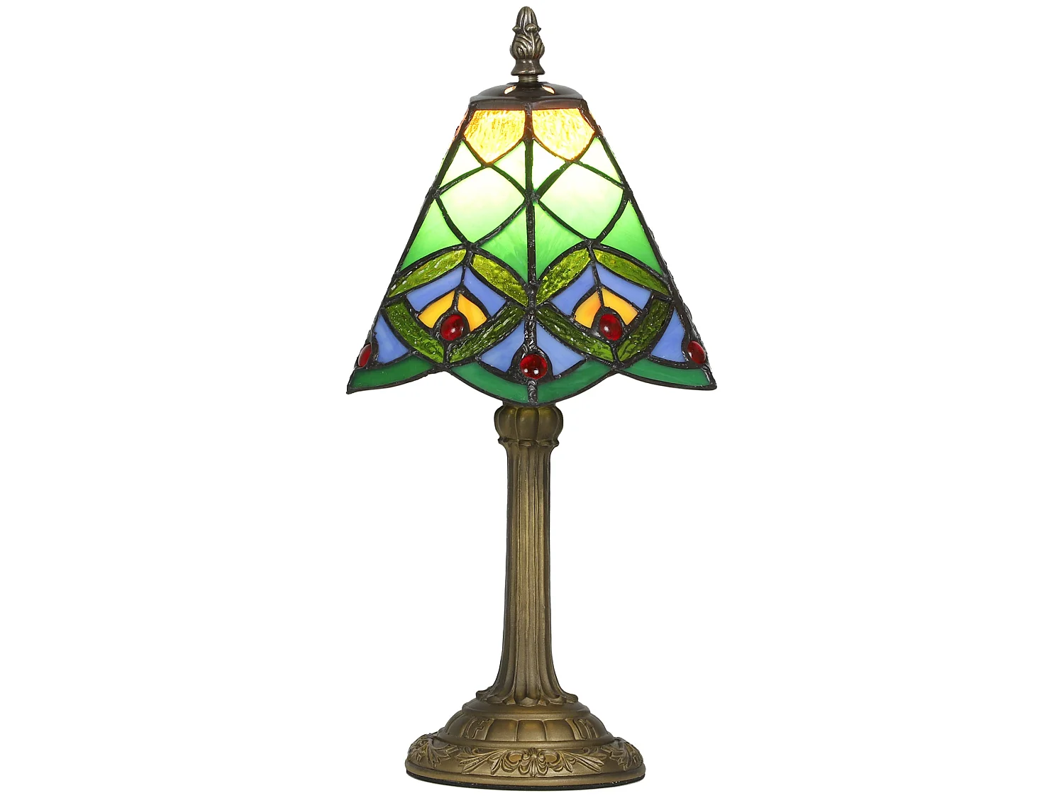 Mamavi Tiffany Style Table Lamp Green Amber Geometric Stained Glass