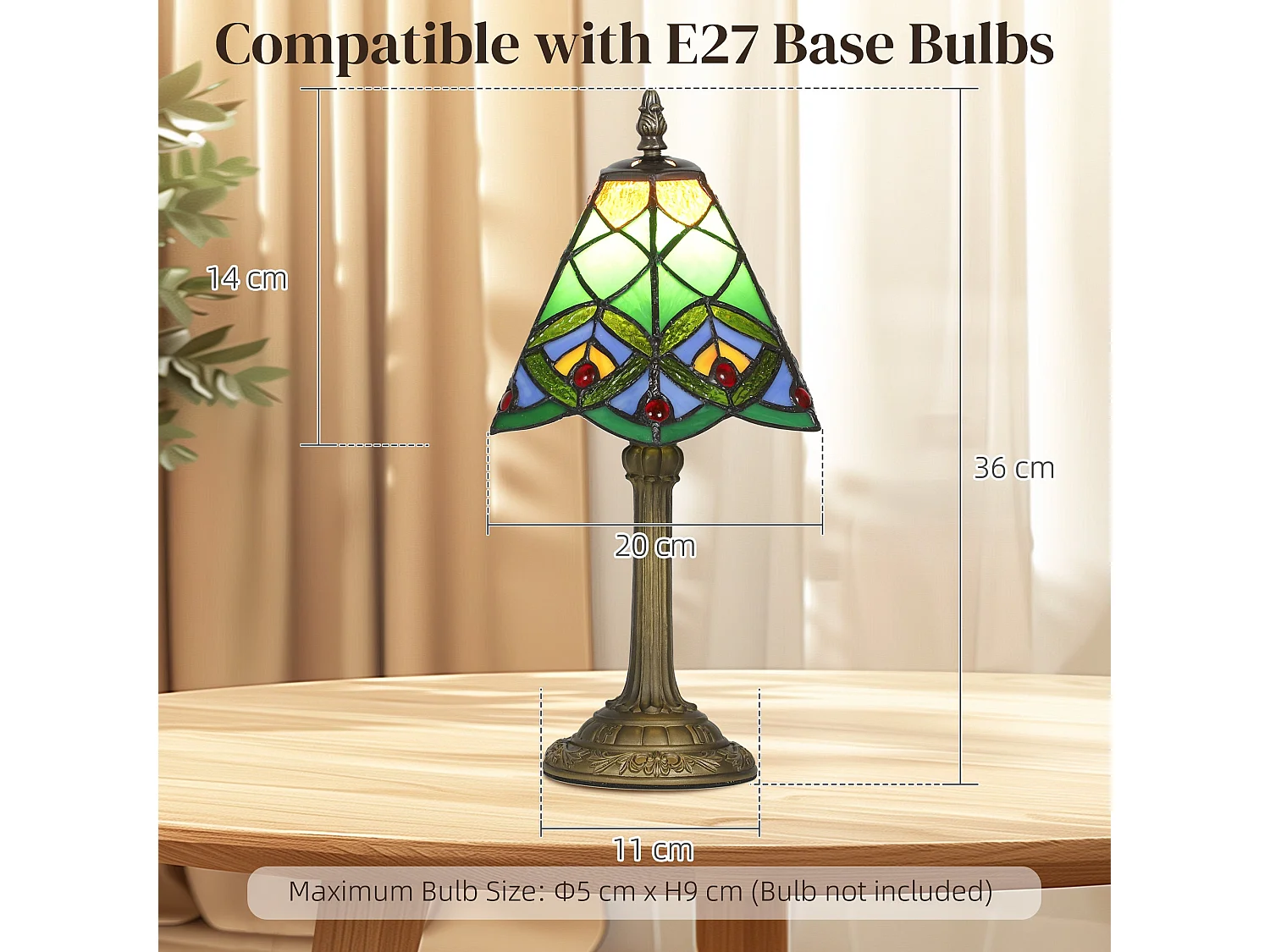 Mamavi Tiffany Style Table Lamp Green Amber Geometric Stained Glass