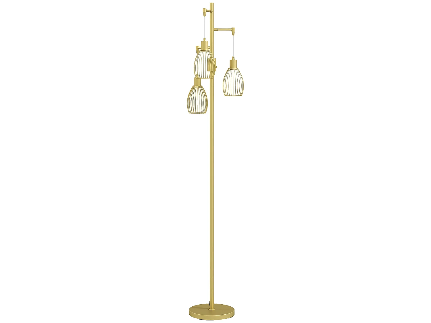 Rodi Metal Gold Tone Industrial 3 Light Floor Lamp with Wire Cage Shades
