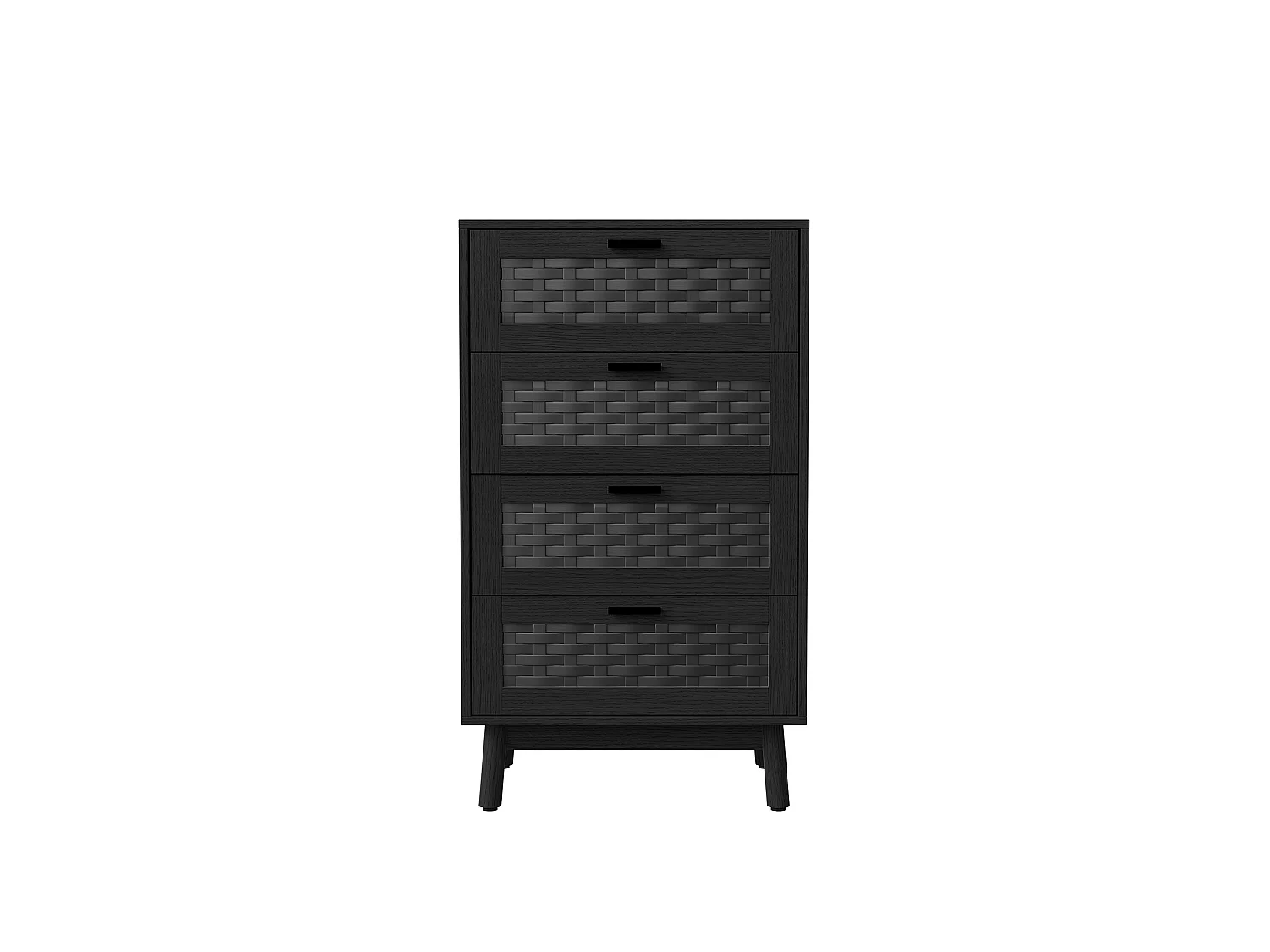 Commode en rotin à 4 tiroirs, meuble de rangement avec système anti-basculement, poignées et pieds, commode en bois pour chambre, bureau, 55x40x95 cm
