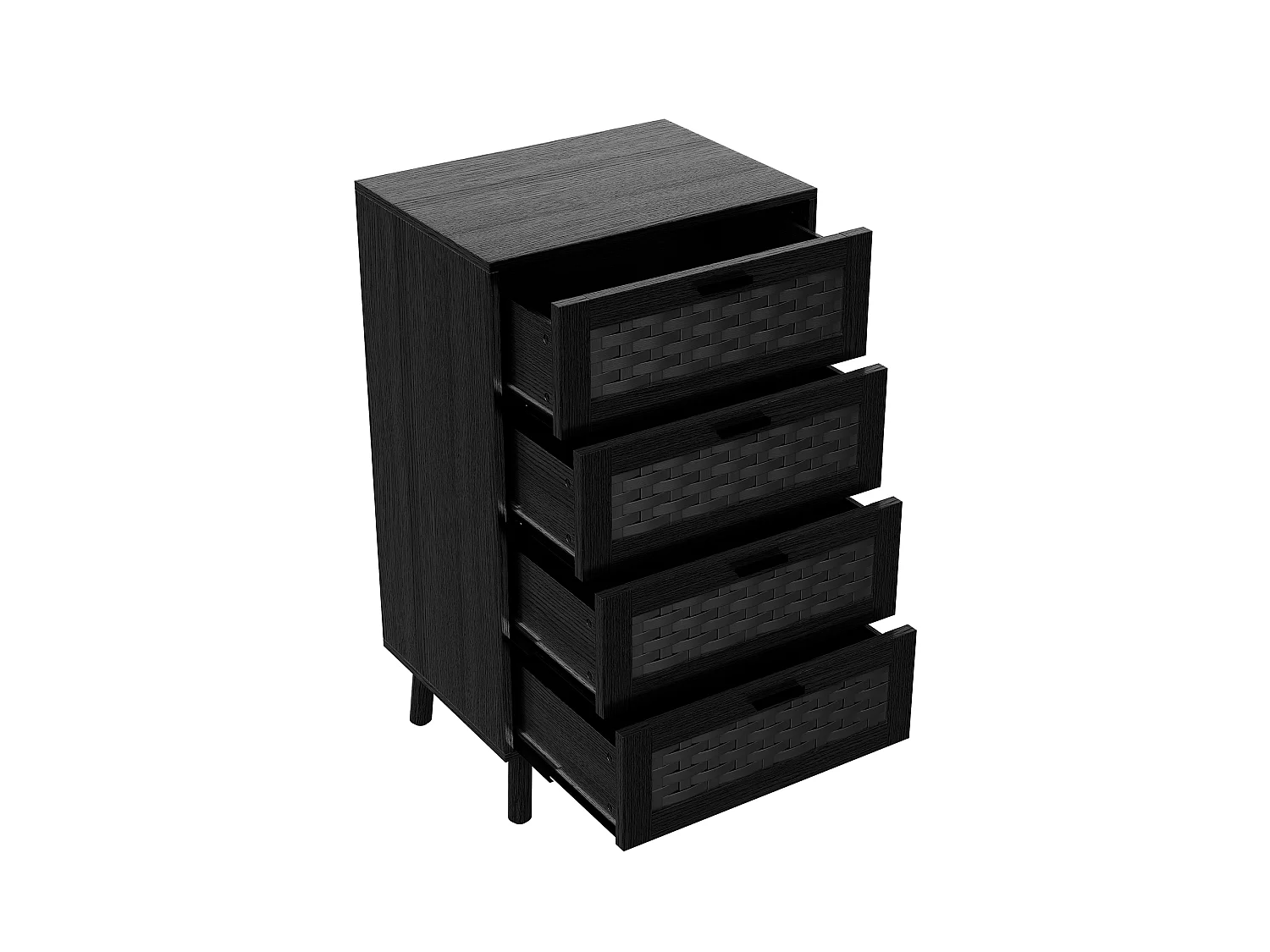 Commode en rotin à 4 tiroirs, meuble de rangement avec système anti-basculement, poignées et pieds, commode en bois pour chambre, bureau, 55x40x95 cm