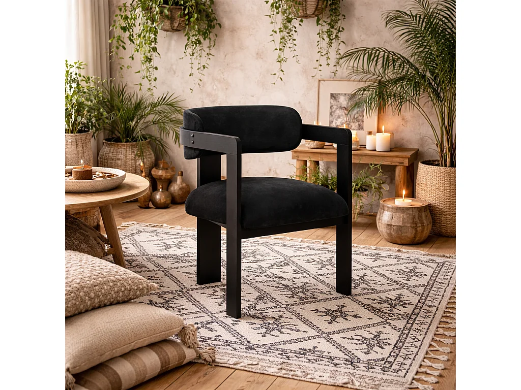 Thurles Black Velvet Upholstered Dining Chair with Armrests