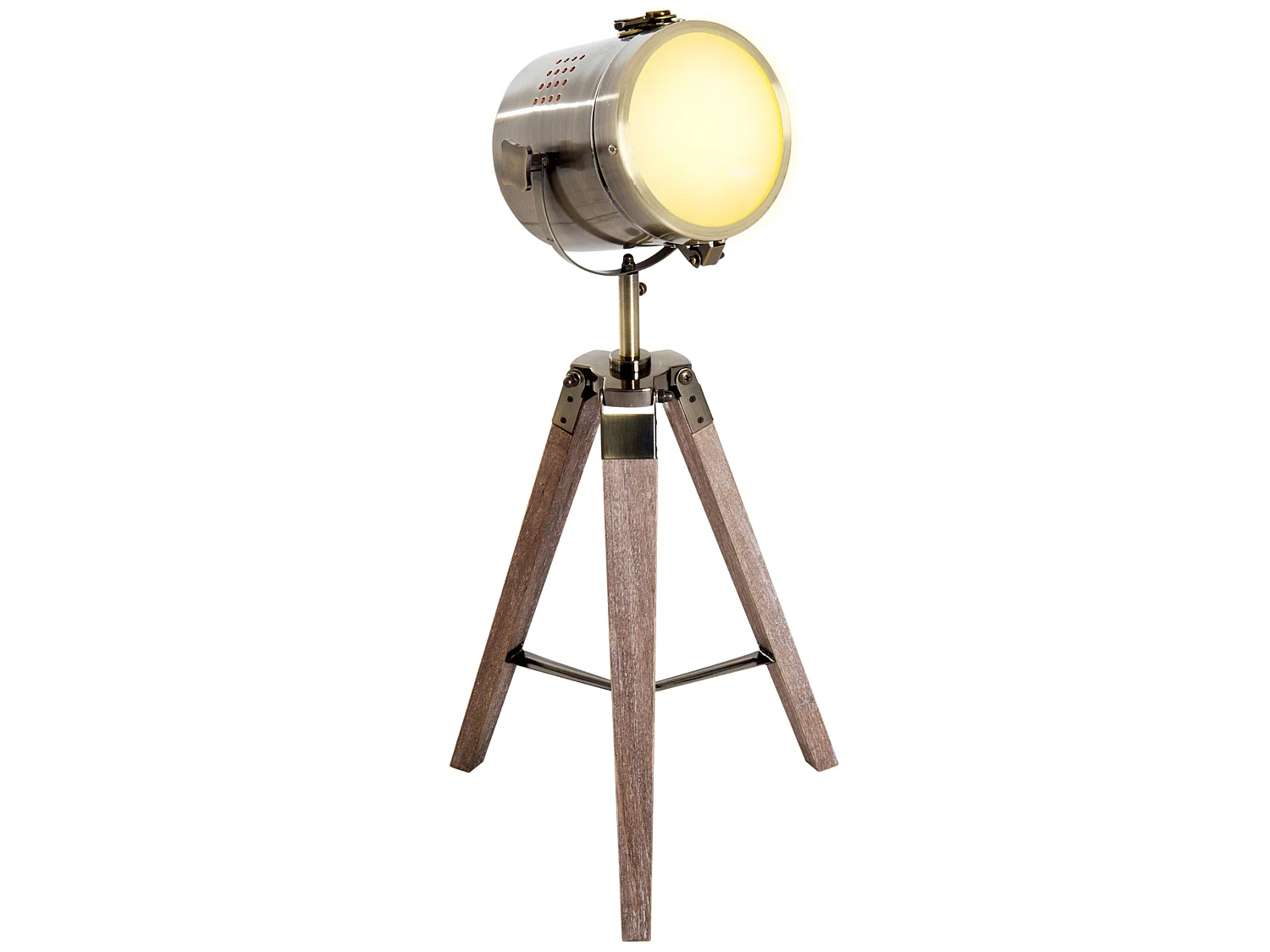 Vidira Vintage Brass Spotlight Tripod Table Lamp with Pine Legs