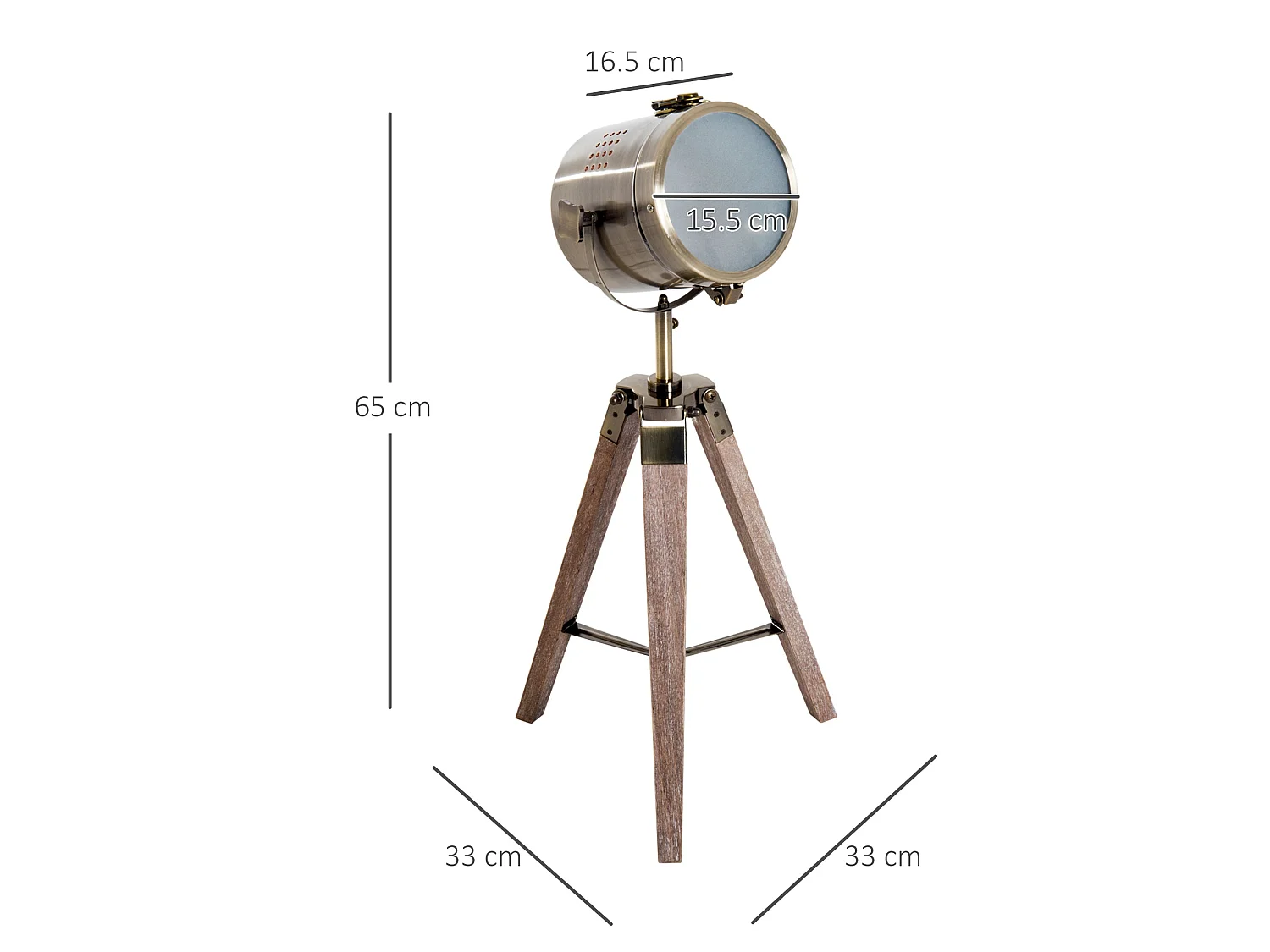 Vidira Vintage Brass Spotlight Tripod Table Lamp with Pine Legs