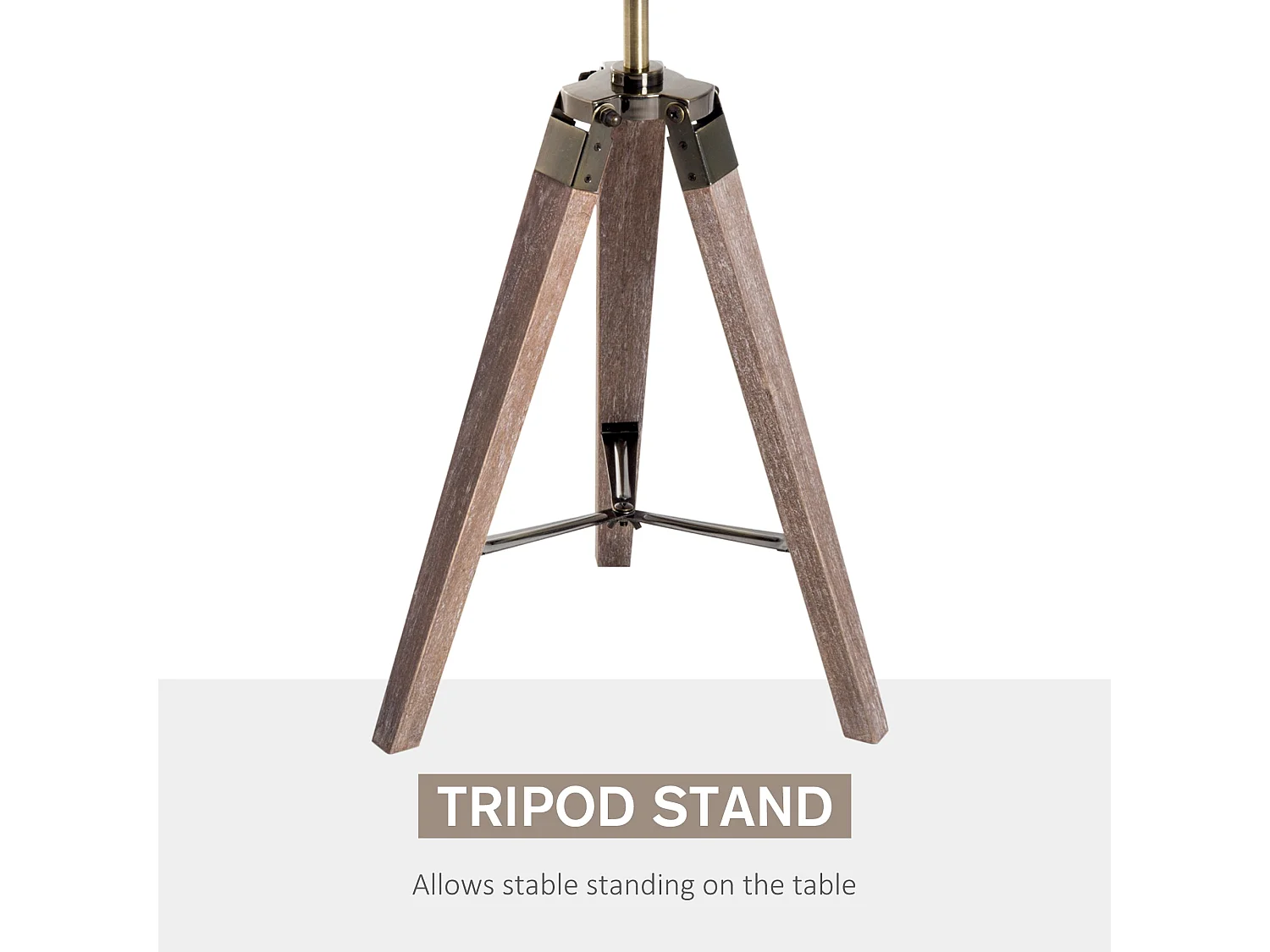 Vidira Vintage Brass Spotlight Tripod Table Lamp with Pine Legs
