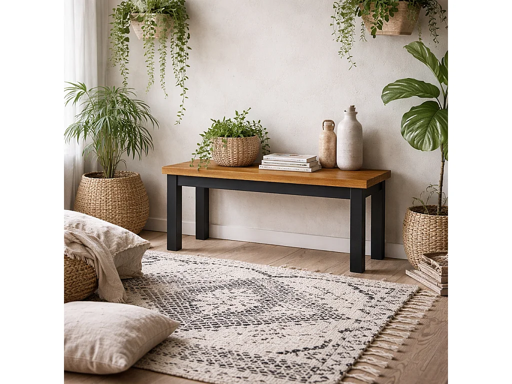 Dundalk Oak Bench 100cm Natural Oiled Seat Black Painted Frame