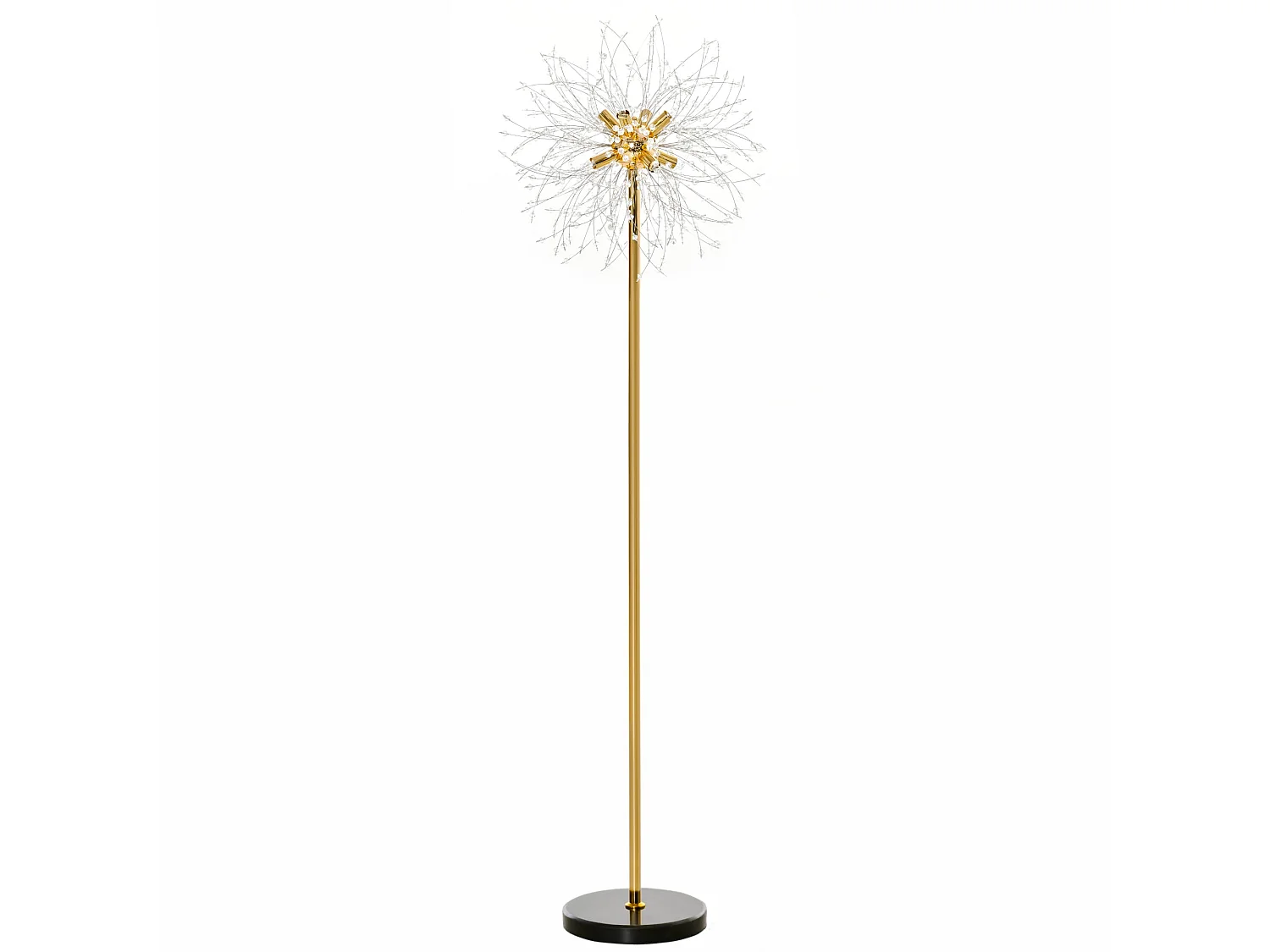 Dodine Gold Metal and Crystallite Dandelion Floor Lamp 160cm 8x G9 Foot Switch