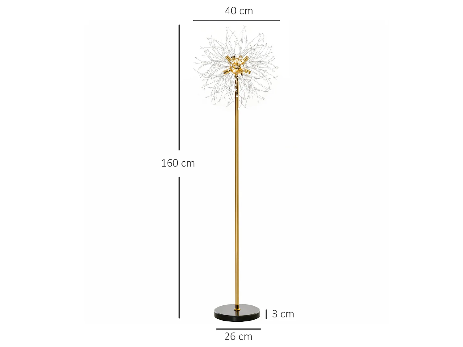 Dodine Gold Metal and Crystallite Dandelion Floor Lamp 160cm 8x G9 Foot Switch