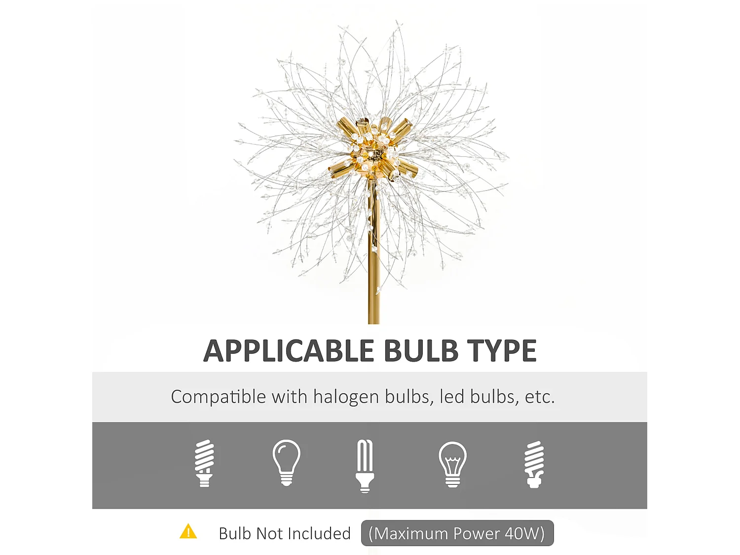 Dodine Gold Metal and Crystallite Dandelion Floor Lamp 160cm 8x G9 Foot Switch