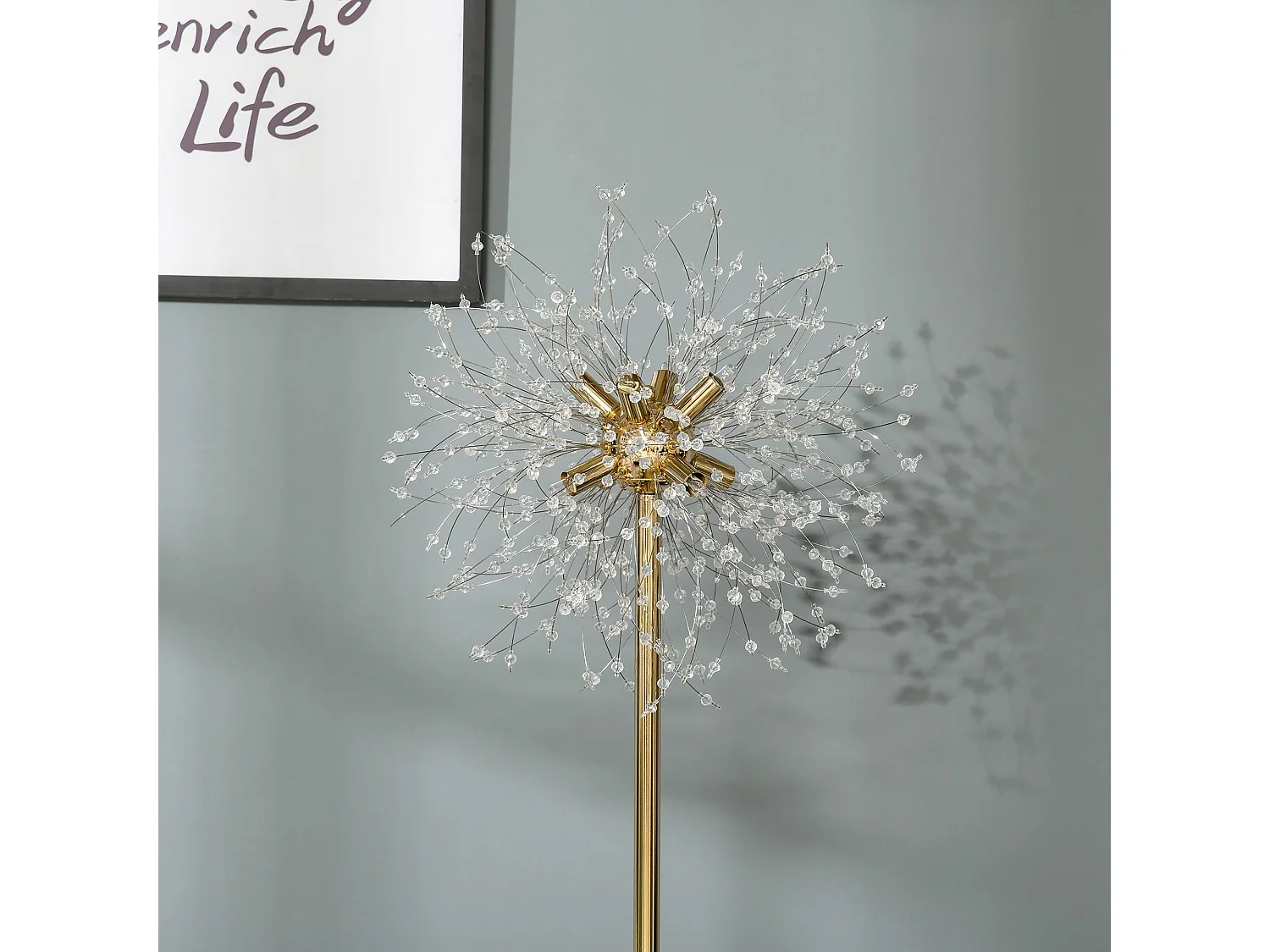Dodine Gold Metal and Crystallite Dandelion Floor Lamp 160cm 8x G9 Foot Switch
