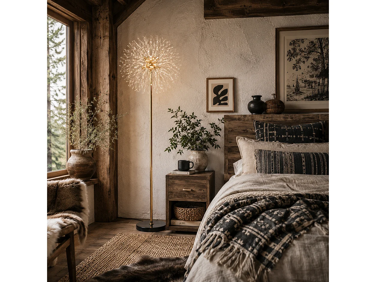 Dodine Gold Metal and Crystallite Dandelion Floor Lamp 160cm 8x G9 Foot Switch