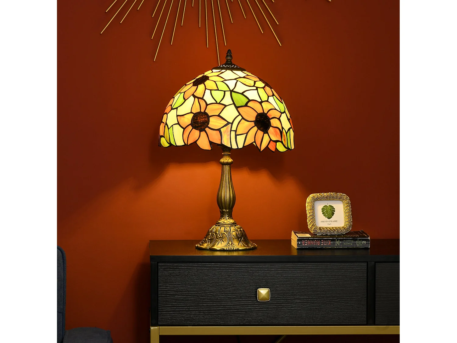 Sunflower Stained Glass Table Lamp 48cm E27 Zinc Alloy Base