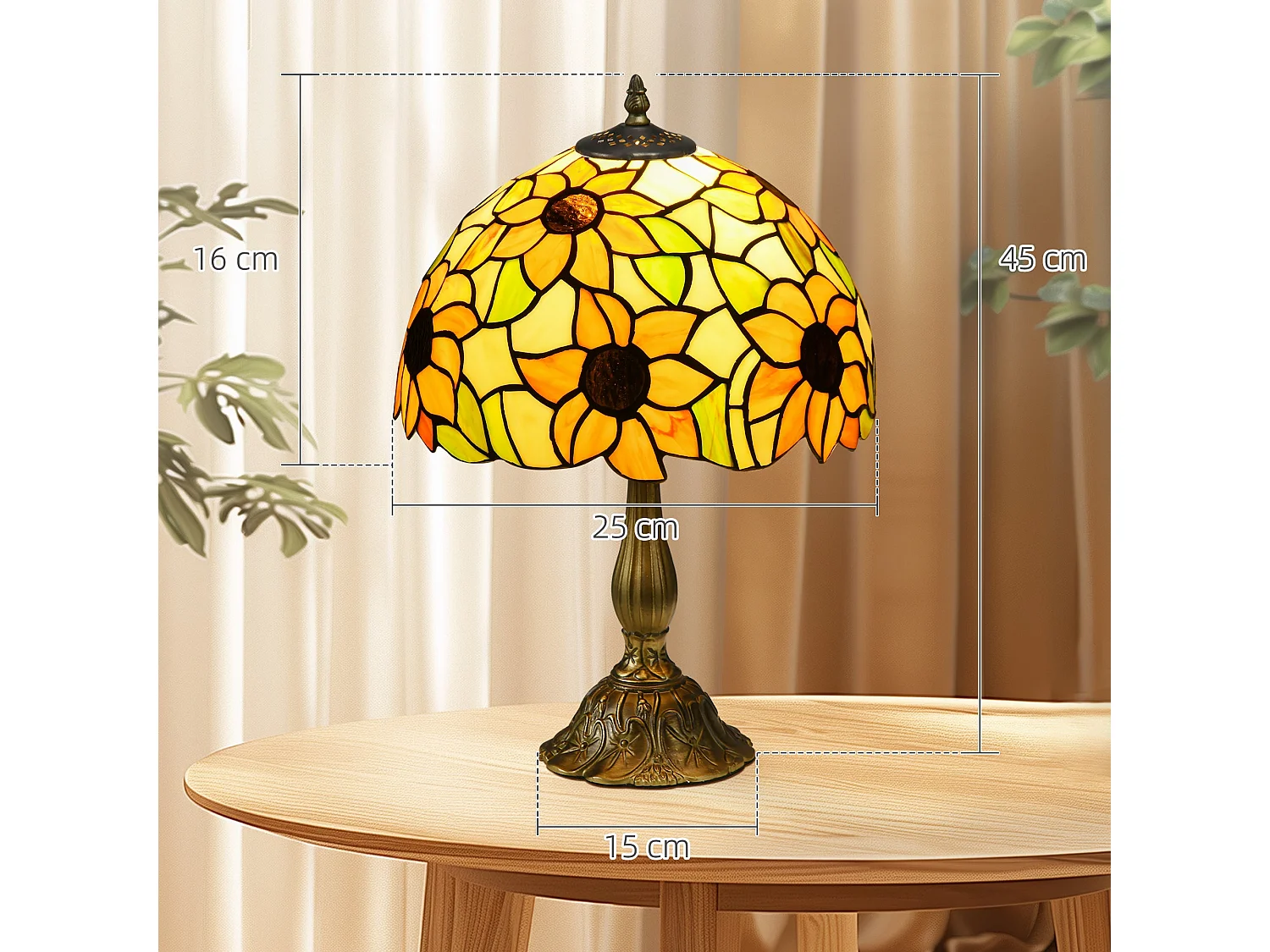 Sunflower Stained Glass Table Lamp 48cm E27 Zinc Alloy Base