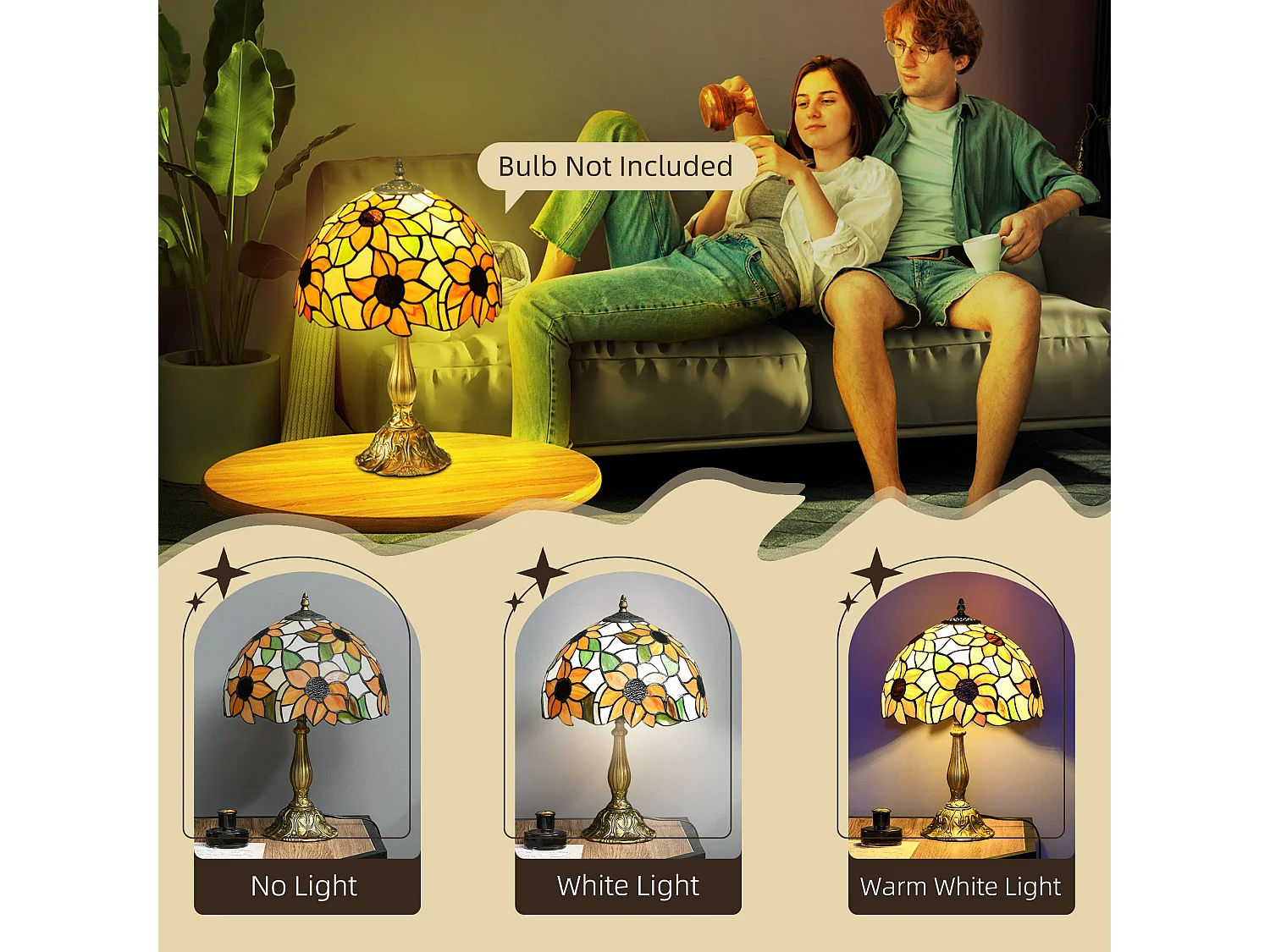 Sunflower Stained Glass Table Lamp 48cm E27 Zinc Alloy Base