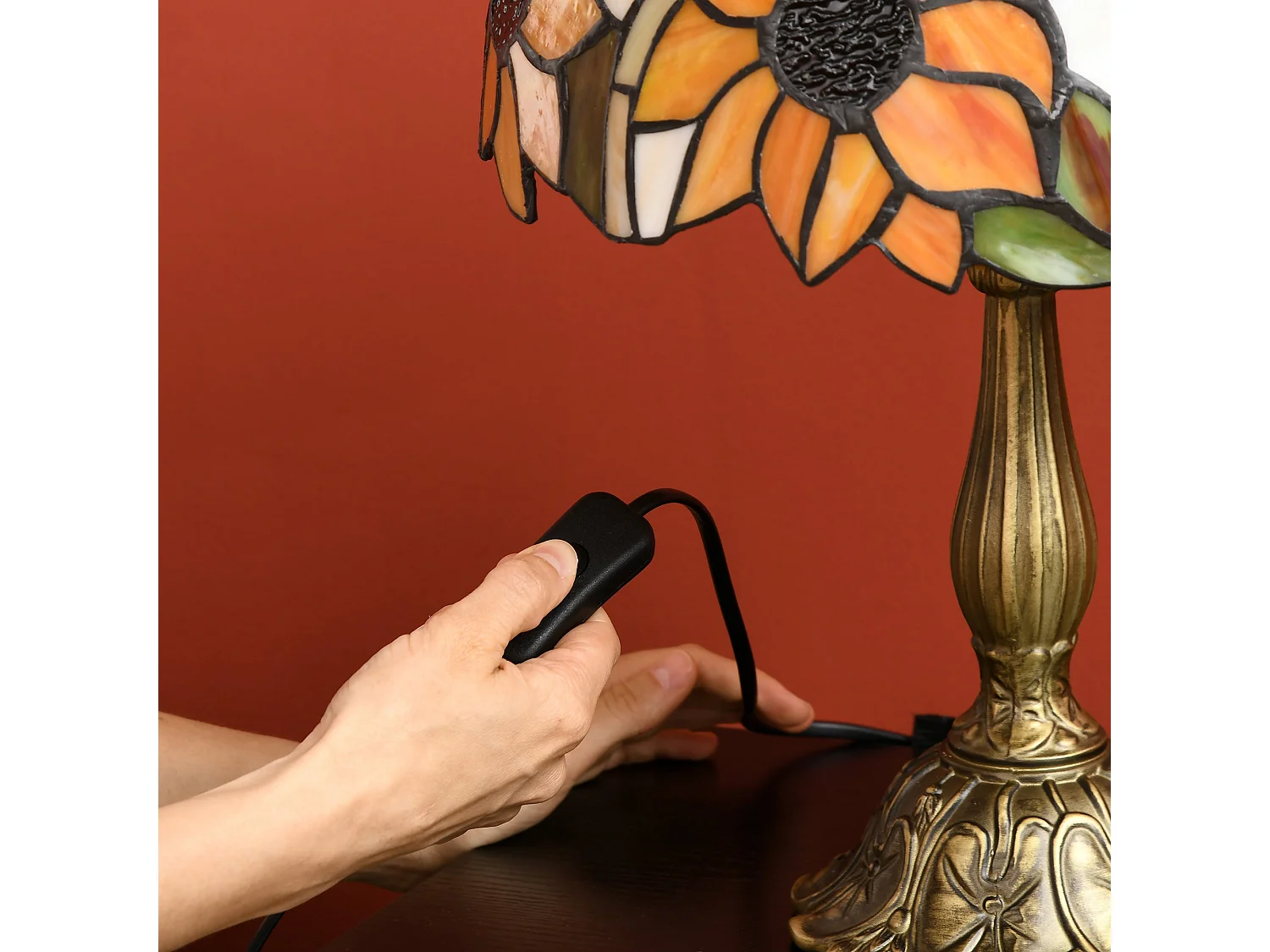 Sunflower Stained Glass Table Lamp 48cm E27 Zinc Alloy Base