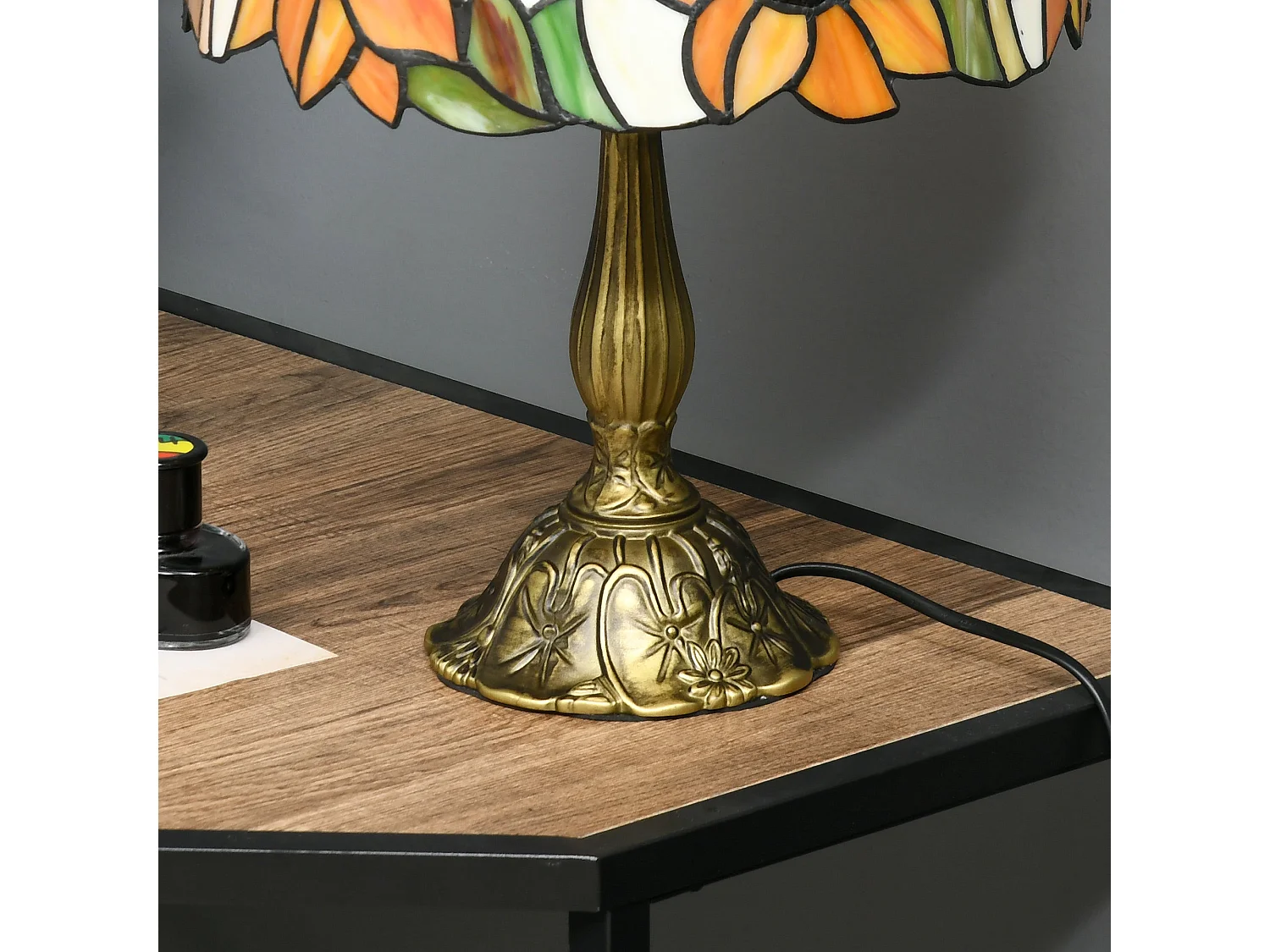 Sunflower Stained Glass Table Lamp 48cm E27 Zinc Alloy Base