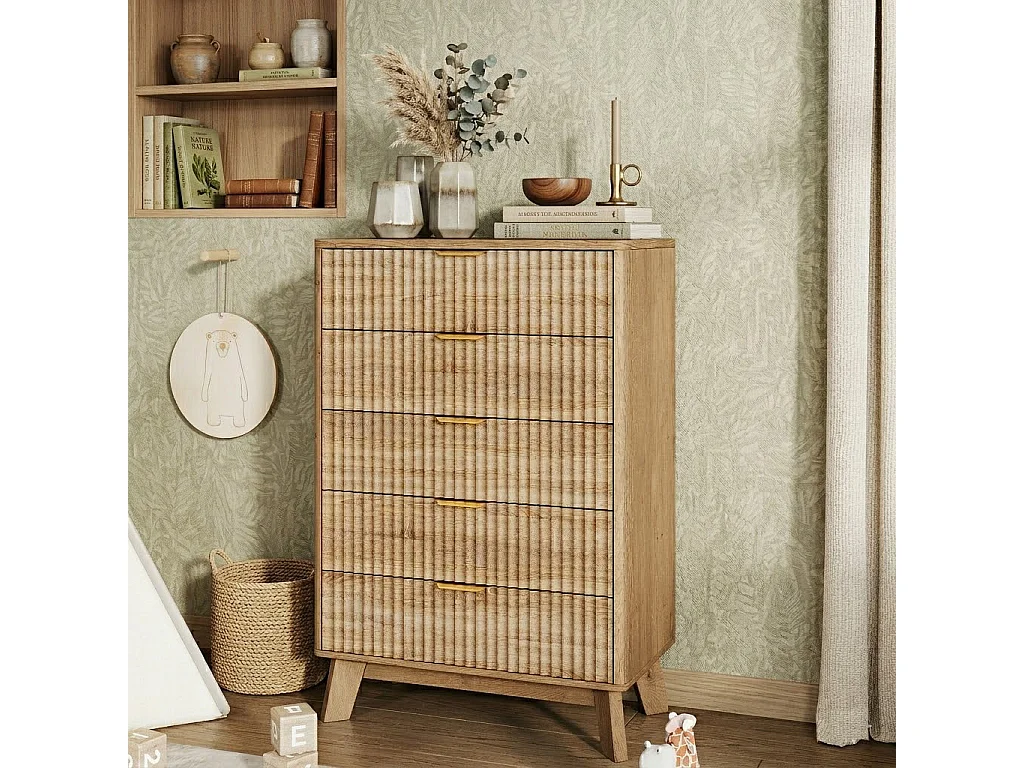 Commode en bois, 5 tiroirs, avec pieds antidérapants et rehausseurs, profondeur 40 cm, pour chambre, entrée, salon, bureau, 73x40x108 cm