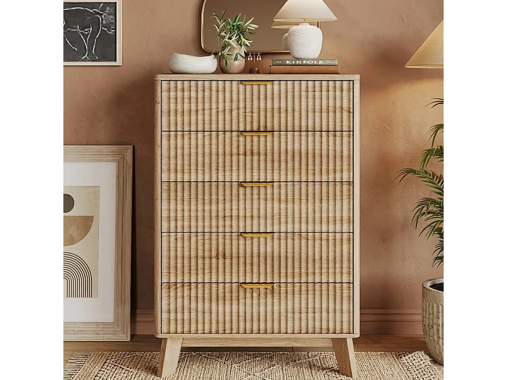 Commode en bois, 5 tiroirs, avec pieds antidérapants et rehausseurs, profondeur 40 cm, pour chambre, entrée, salon, bureau, 73x40x108 cm