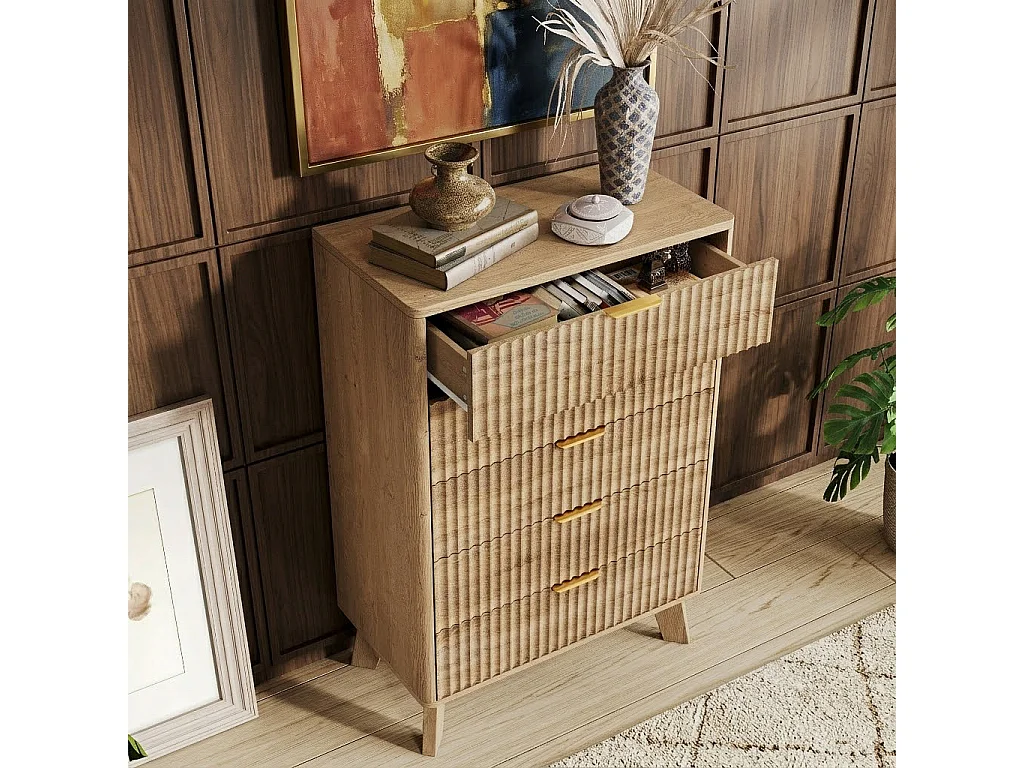 Commode en bois, 5 tiroirs, avec pieds antidérapants et rehausseurs, profondeur 40 cm, pour chambre, entrée, salon, bureau, 73x40x108 cm