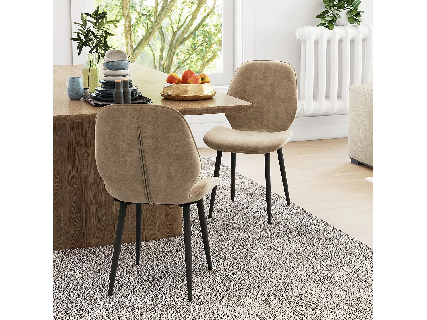 Sumaba Velvet Light Brown Dining Chairs Set of 2 Metal Legs Armless Modern Design