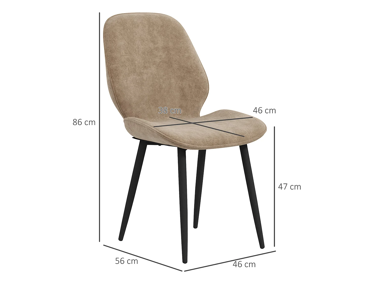 Sumaba Velvet Light Brown Dining Chairs Set of 2 Metal Legs Armless Modern Design