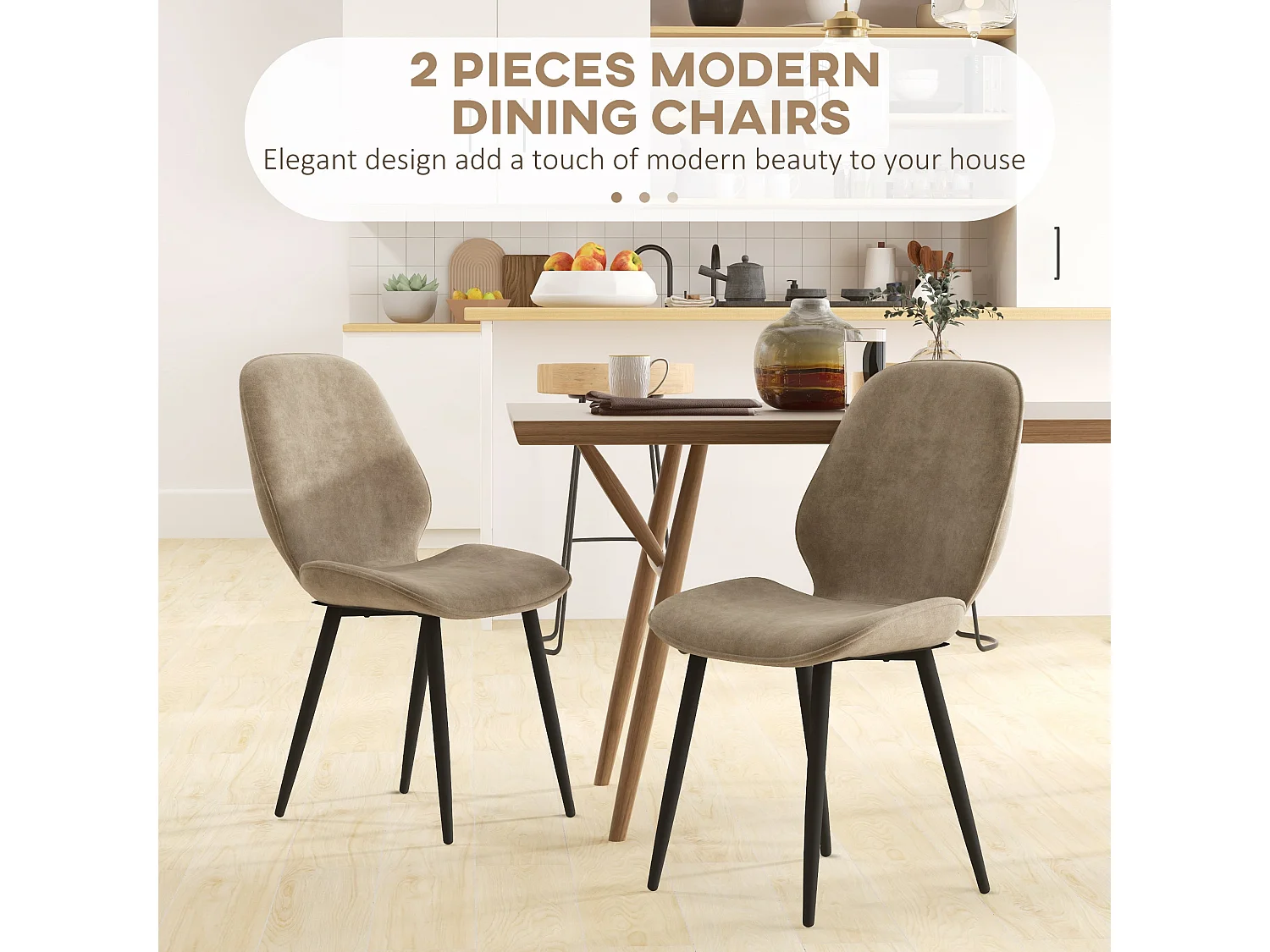 Sumaba Velvet Light Brown Dining Chairs Set of 2 Metal Legs Armless Modern Design