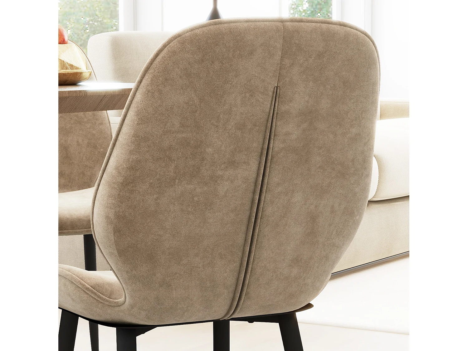 Sumaba Velvet Light Brown Dining Chairs Set of 2 Metal Legs Armless Modern Design