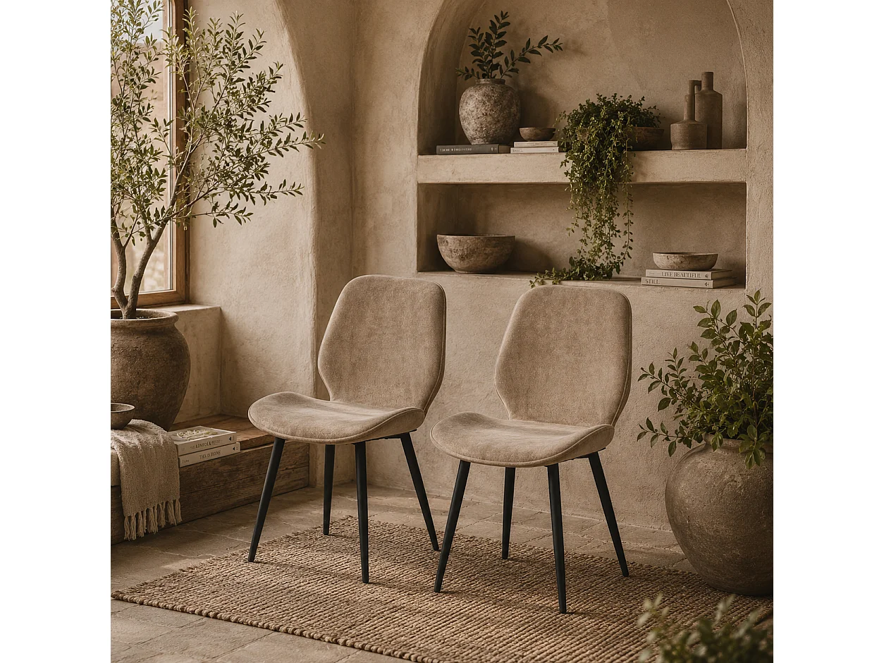 Sumaba Velvet Light Brown Dining Chairs Set of 2 Metal Legs Armless Modern Design