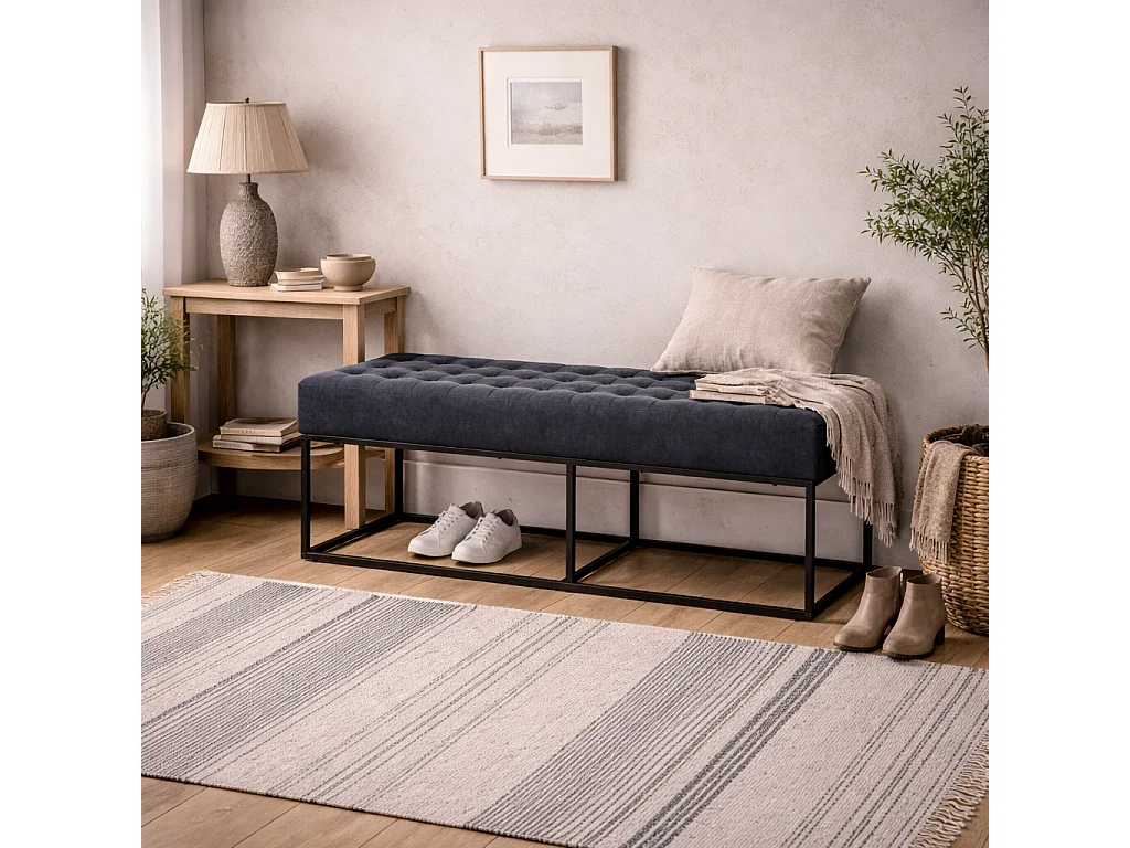 Cavan Steel Grey Chenille Upholstered Diamond Bench 121cm