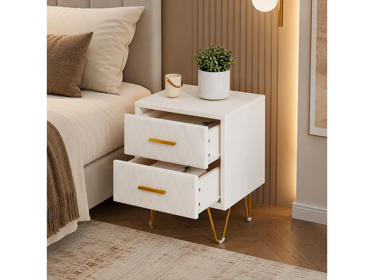 Ensemble de 2 Tables de Chevet, Table de Chevet rembourrée avec Deux tiroirs et Rangement, Convient pour Salon, Chambre, Bureau, 41x35.5x51 cm, PU Beige