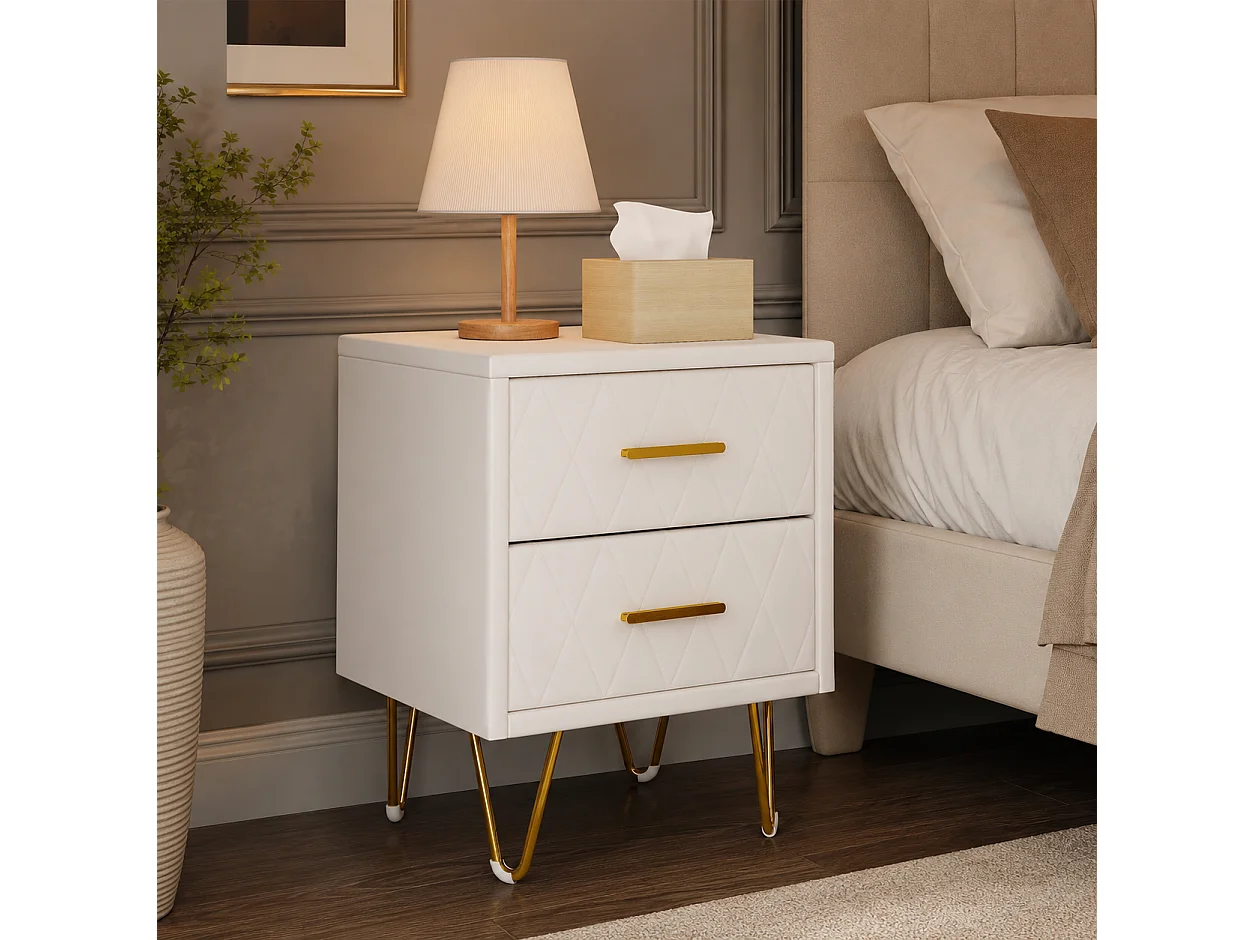 Ensemble de 2 Tables de Chevet, Table de Chevet rembourrée avec Deux tiroirs et Rangement, Convient pour Salon, Chambre, Bureau, 41x35.5x51 cm, PU Beige