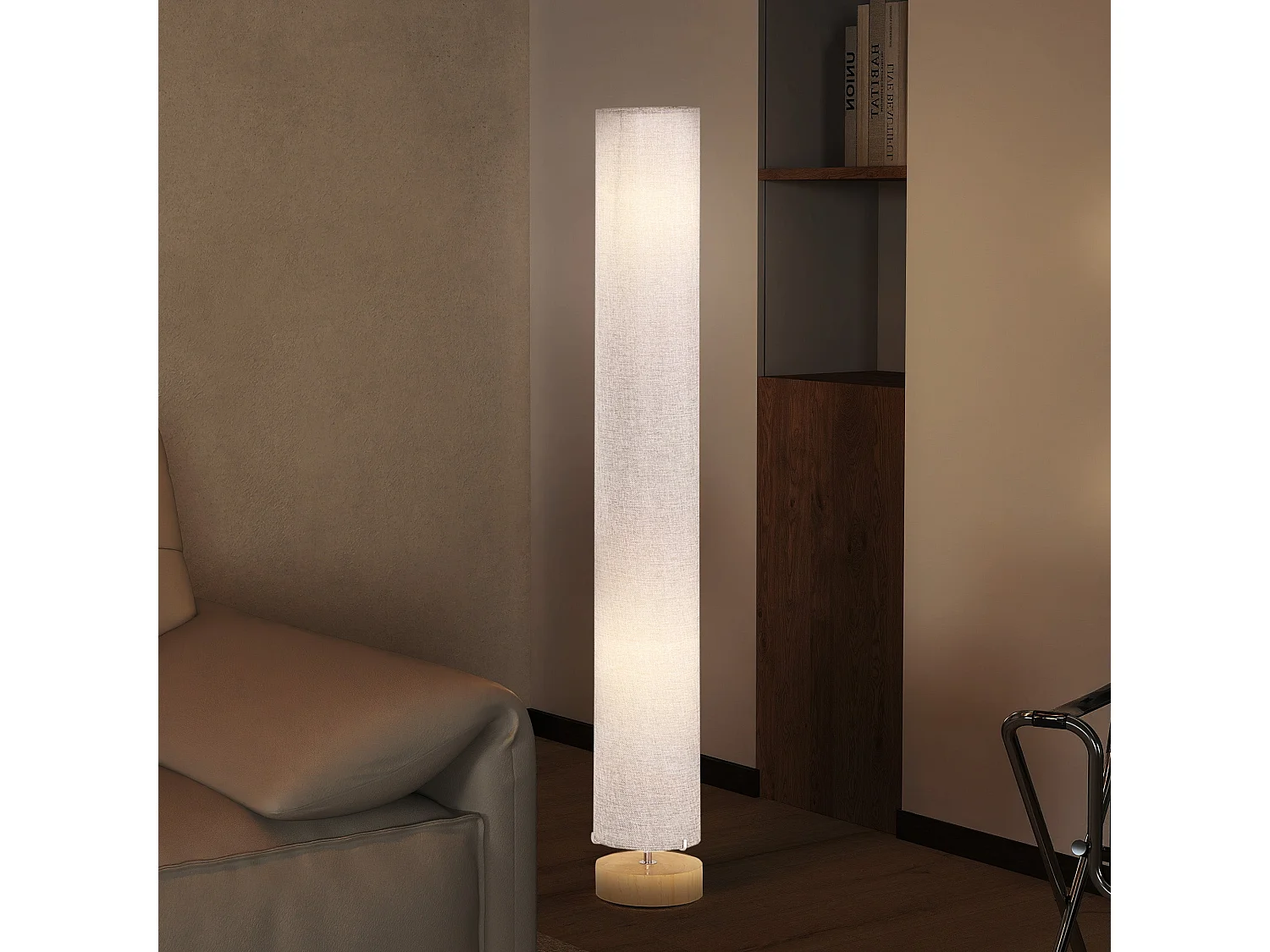 Luretti 120cm Modern Grey Wood and Linen Effect Fabric Floor Lamp