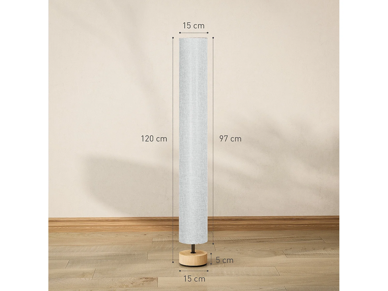 Luretti 120cm Modern Grey Wood and Linen Effect Fabric Floor Lamp