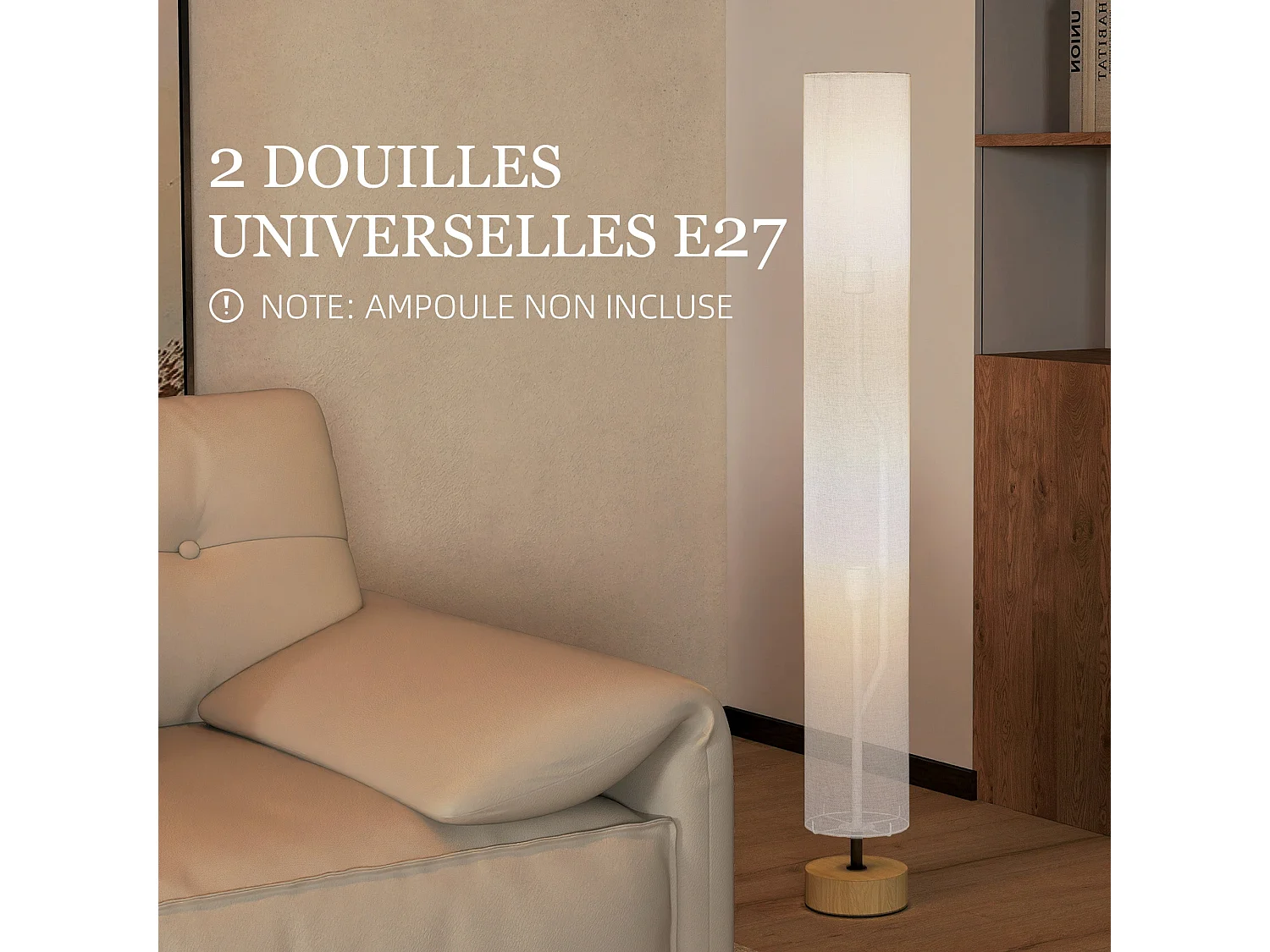 Luretti 120cm Modern Grey Wood and Linen Effect Fabric Floor Lamp